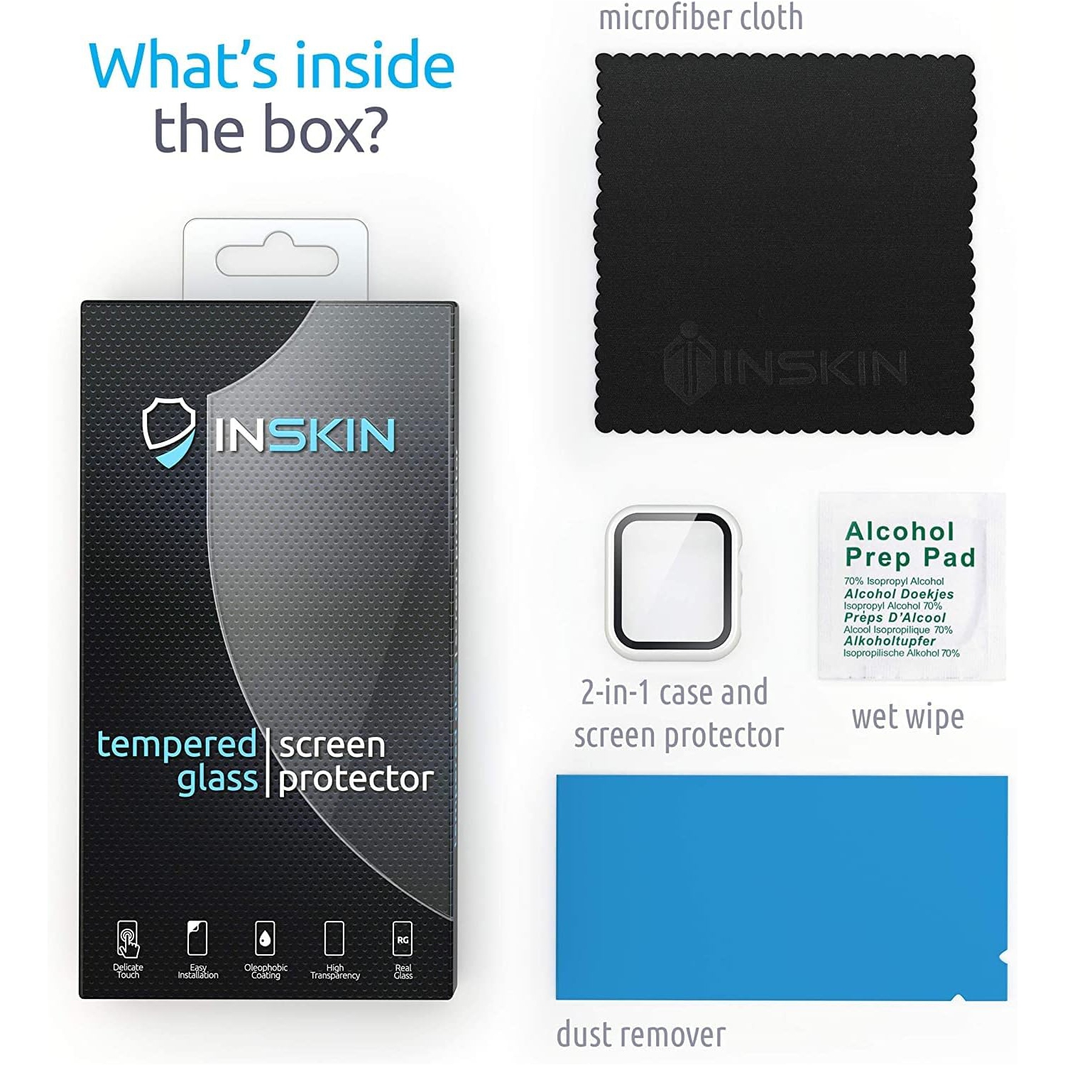 L’étui pour PC d’Inskin avec protecteur d’écran en verre trempé intégré convient aux Apple Watch Series 6/5/4/se 44&nbsp;mm.White.