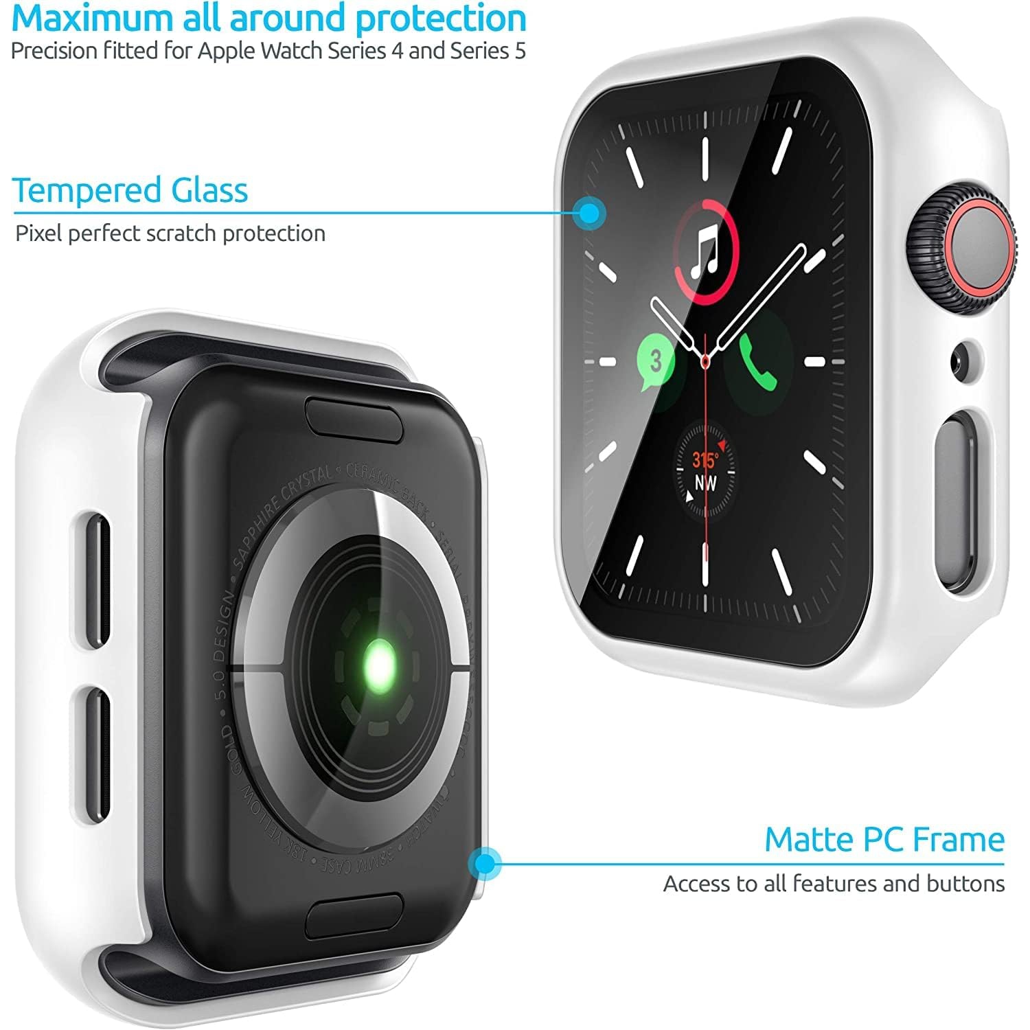 L’étui pour PC d’Inskin avec protecteur d’écran en verre trempé intégré convient aux Apple Watch Series 6/5/4/se 44&nbsp;mm.White.