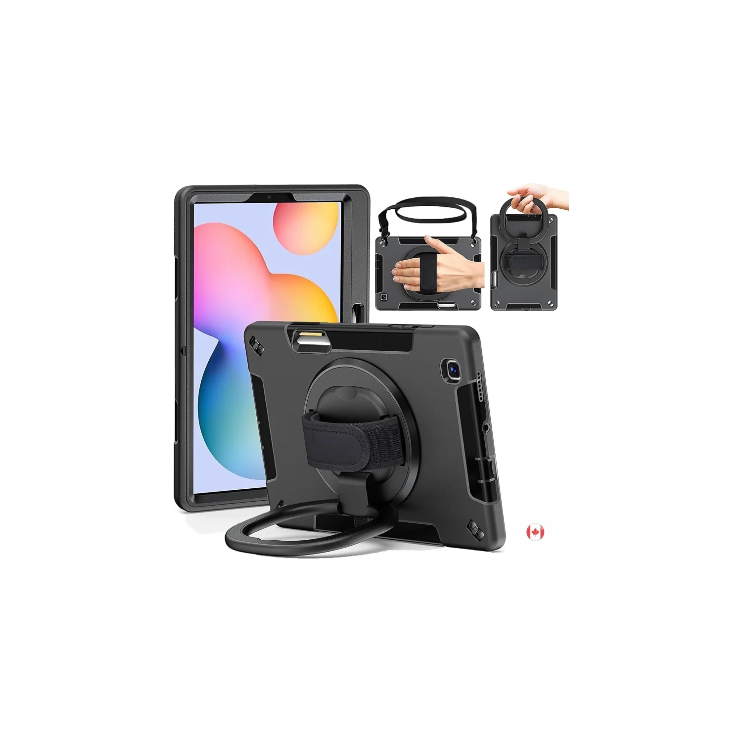 Military Grade Case for Galaxy Tab S6 Lite 10.4 Inch - Kids Shockproof Cover with 360° Rotating Handle, Kickstand, Hand Strap, Pen Holder, Black