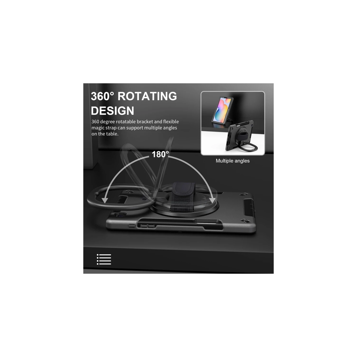 Military Grade Case for Galaxy Tab S6 Lite 10.4 Inch - Kids Shockproof Cover with 360° Rotating Handle, Kickstand, Hand Strap, Pen Holder, Black