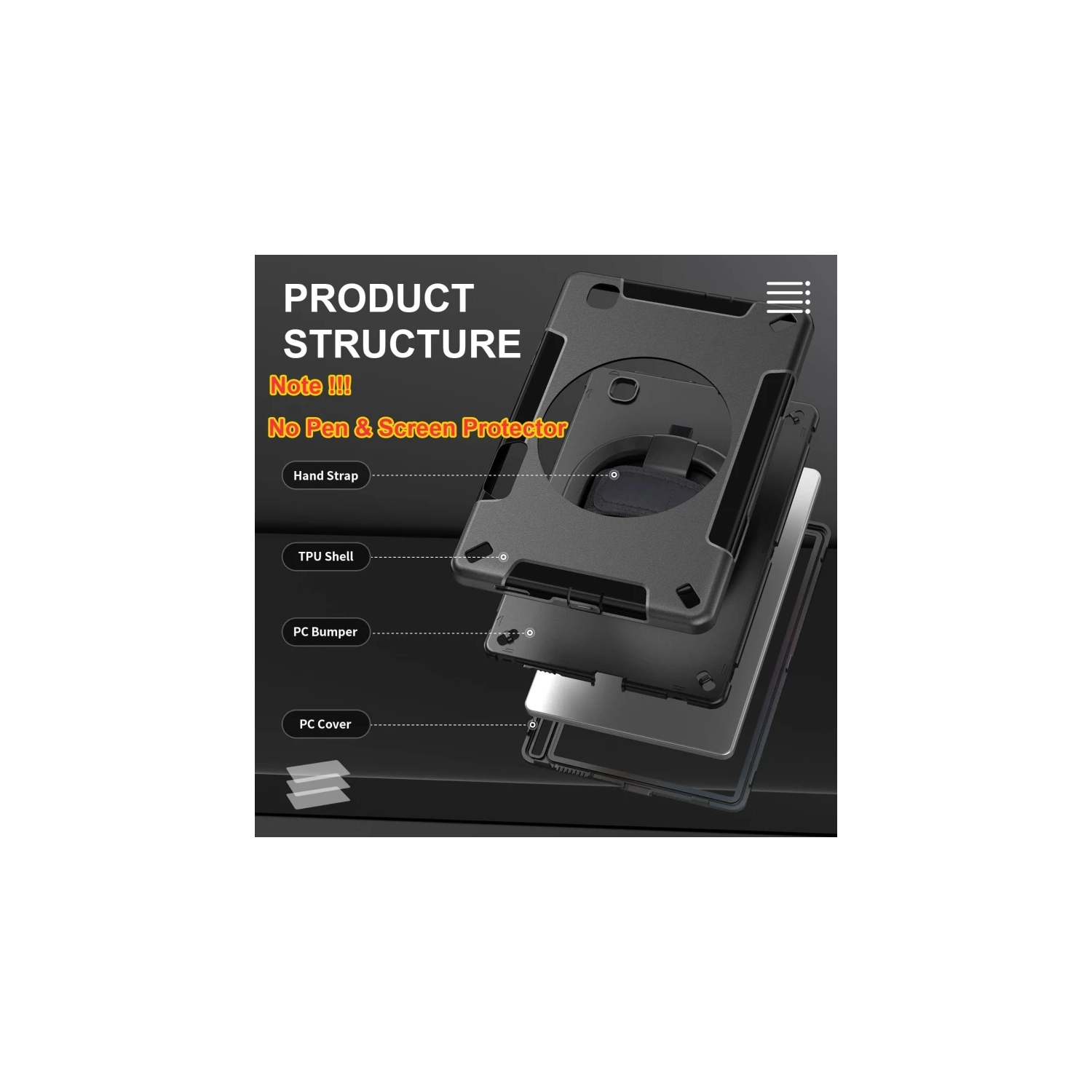 Military Grade Case for Galaxy Tab S6 Lite 10.4 Inch - Kids Shockproof Cover with 360° Rotating Handle, Kickstand, Hand Strap, Pen Holder, Black