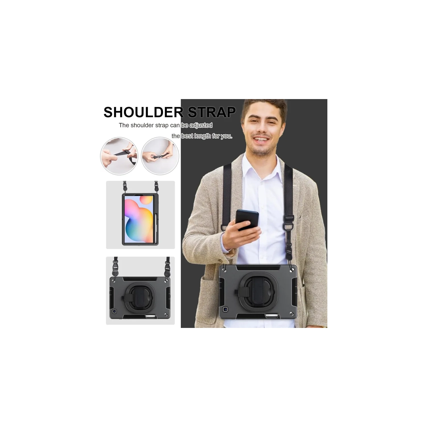 Military Grade Case for Galaxy Tab S6 Lite 10.4 Inch - Kids Shockproof Cover with 360° Rotating Handle, Kickstand, Hand Strap, Pen Holder, Black