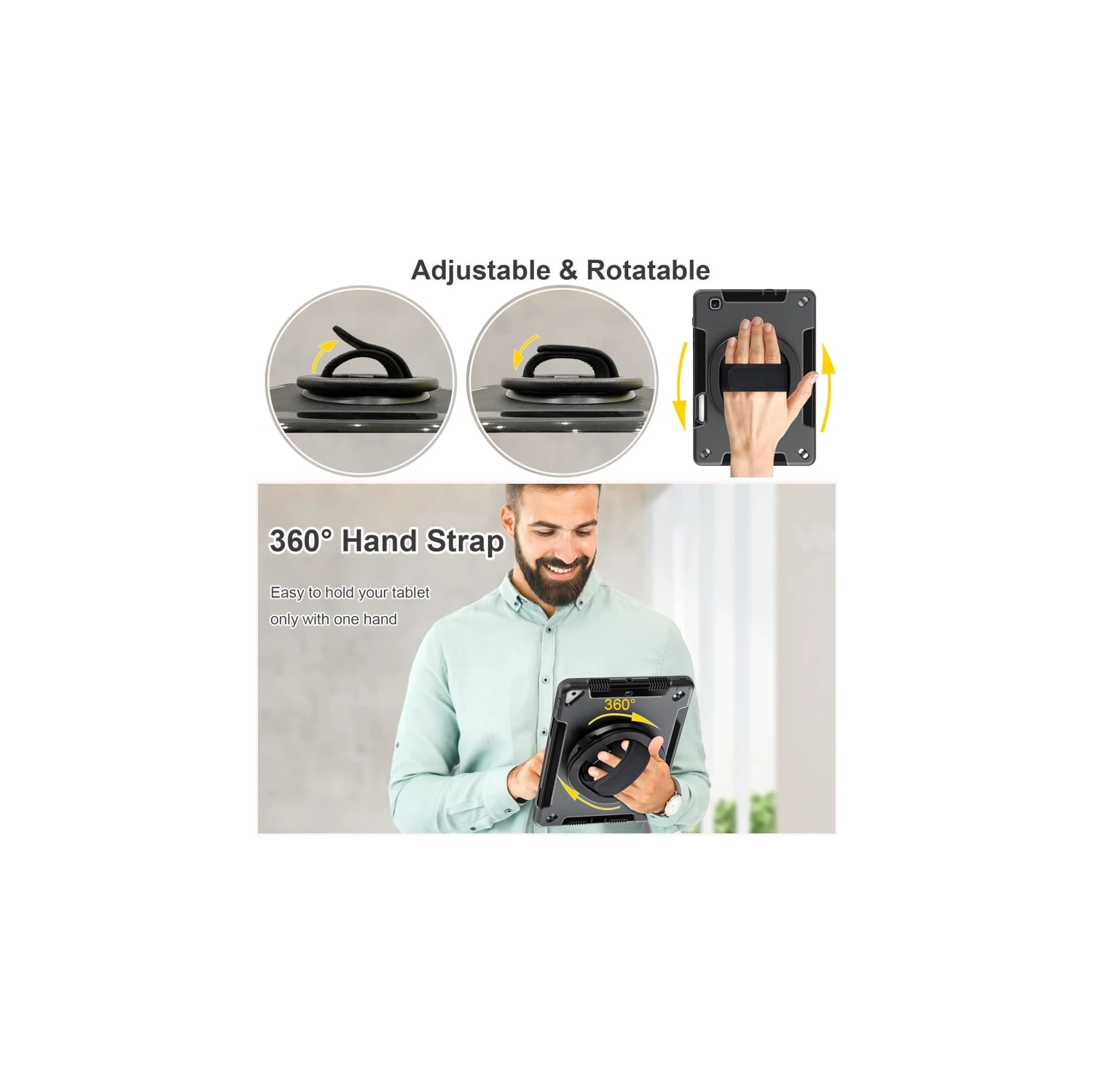 Military Grade Case for Galaxy Tab S6 Lite 10.4 Inch - Kids Shockproof Cover with 360° Rotating Handle, Kickstand, Hand Strap, Pen Holder, Black