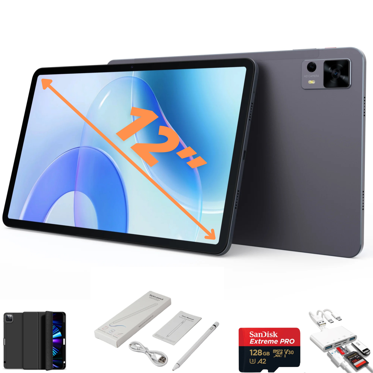 Tablette 12&nbsp;po TUTT LTE 4G SIM Android 14 | Étui + stylet 128&nbsp;Go + mémoire vive 6&nbsp;Go | Caméra P11 double + 128&nbsp;Go de SanDisk