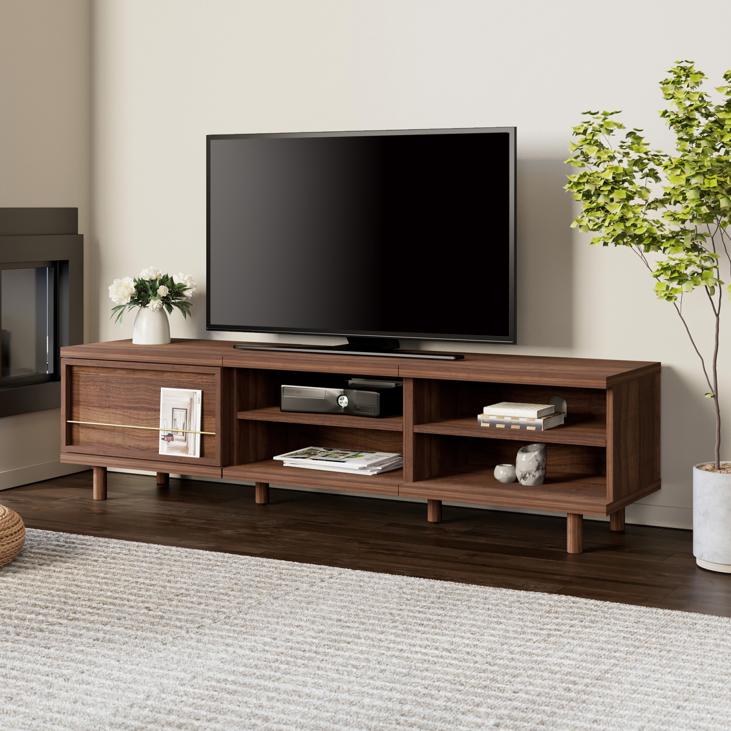 WAMPAT Modern 59" TV Stand for TVs up to 65 in, Wood TV Entertainment Center TV Console with Storage Cabinets &Shelves for Living Room Bedroom,