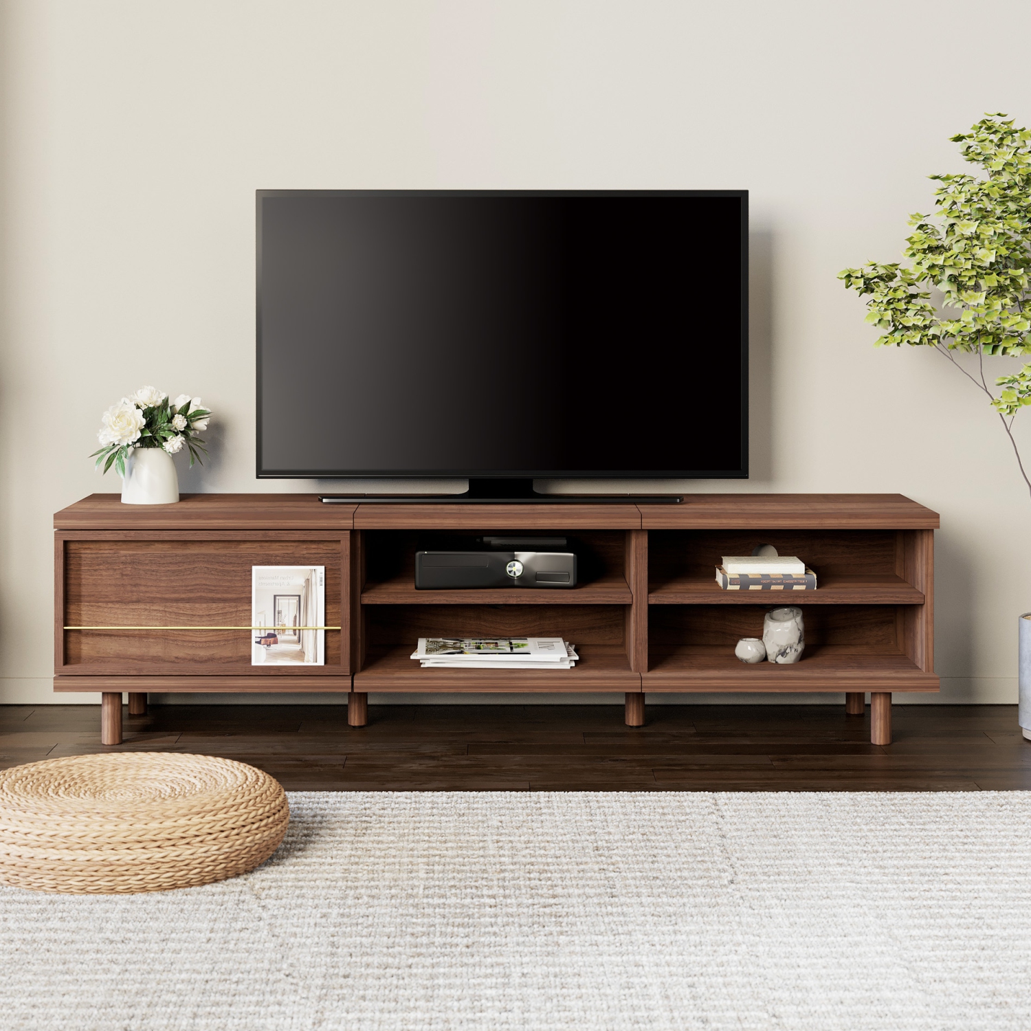 WAMPAT Modern 59" TV Stand for TVs up to 65 in, Wood TV Entertainment Center TV Console with Storage Cabinets &Shelves for Living Room Bedroom,