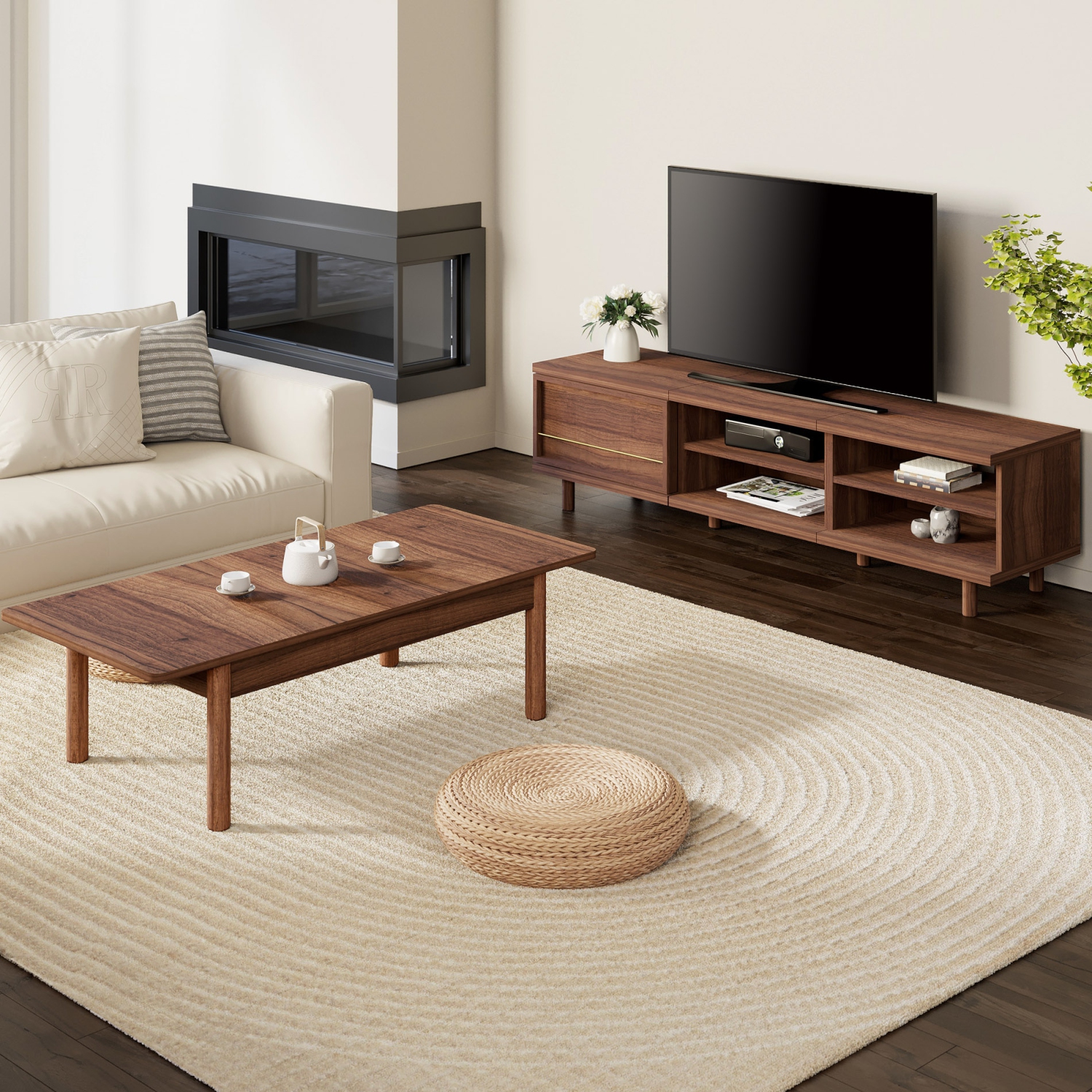 WAMPAT Modern 59" TV Stand for TVs up to 65 in, Wood TV Entertainment Center TV Console with Storage Cabinets &Shelves for Living Room Bedroom,