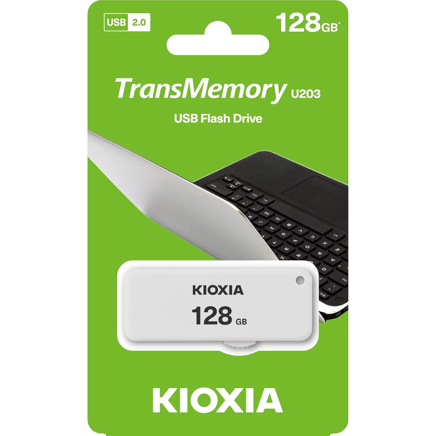 Kioxia U203 Slide TransMemory 128GB USB2.0 Flash Drive Portable Data Disk USB Stick White LU203W128GG4