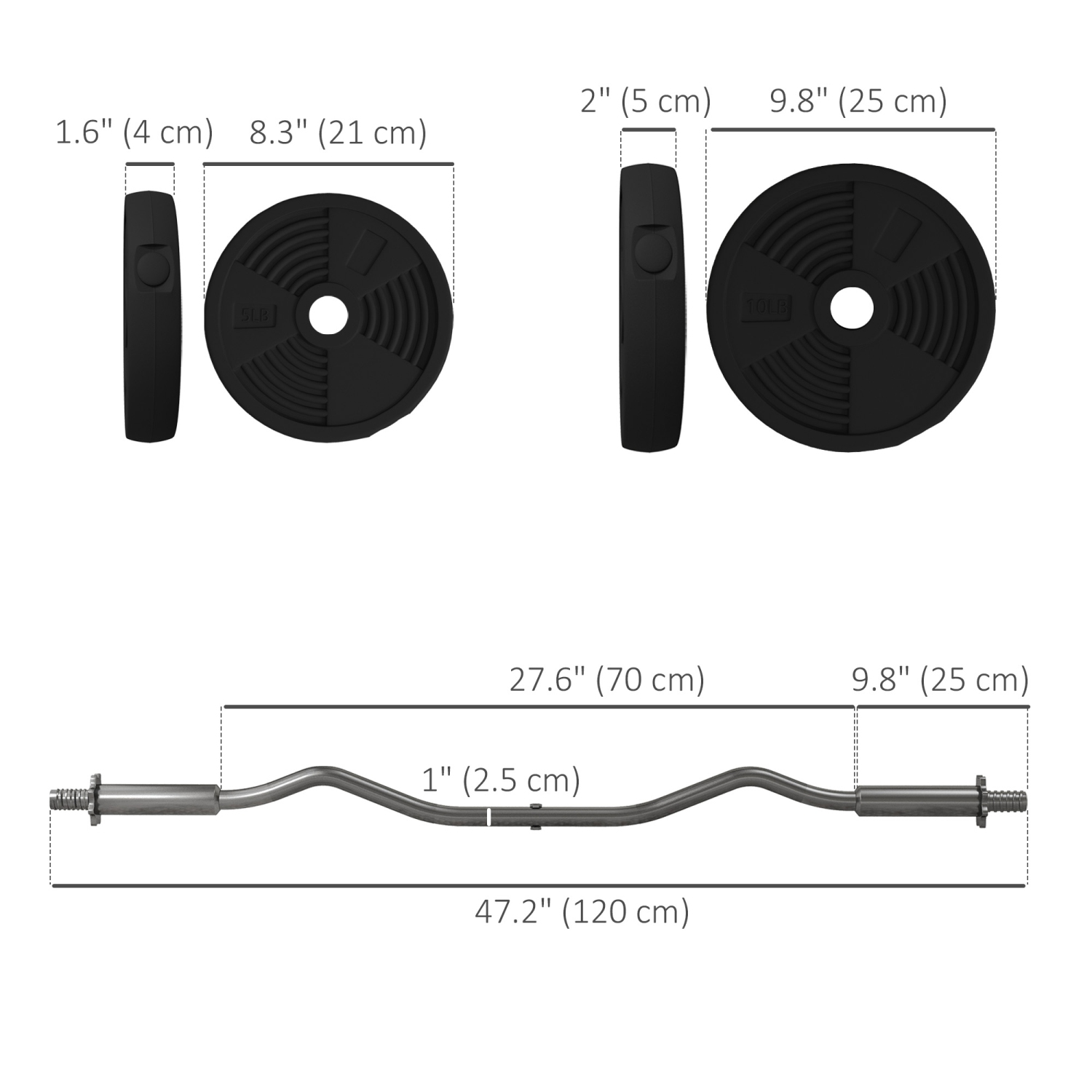 Poids pour haltères de 50LBS lb de Soozier, poids réglables pour gymnase à domicile avec barre pour développer le poids et poignée antidérapante,