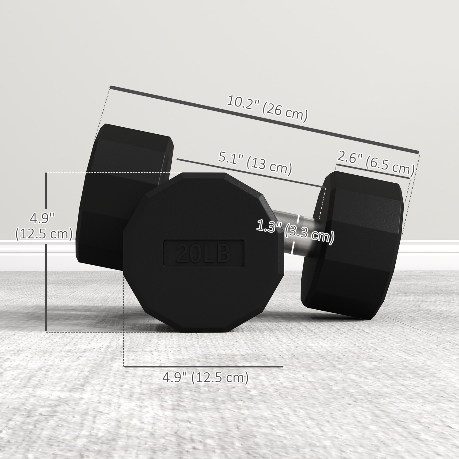 Soozier 2 x 20lbs Dumbbell Set, Rubber Covered Weights with Non-Slip Grip for Men Women Home Gym Workout