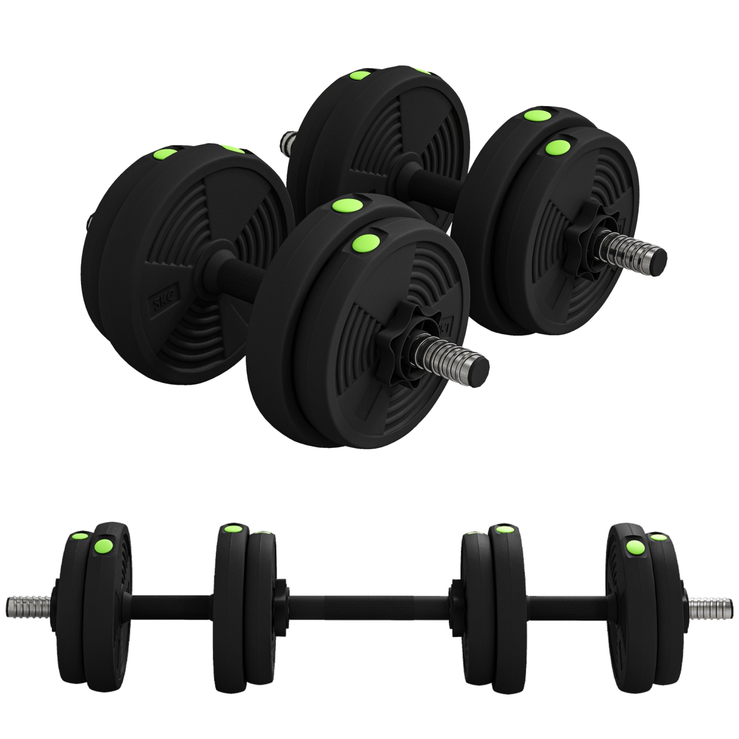 Soozier 2-in-1 Adjustable Weight Barbell & Dumbbells Set, Free Weights Set with Non-Slip Handlebars for Men and Women Home Gym Training, 33LBS