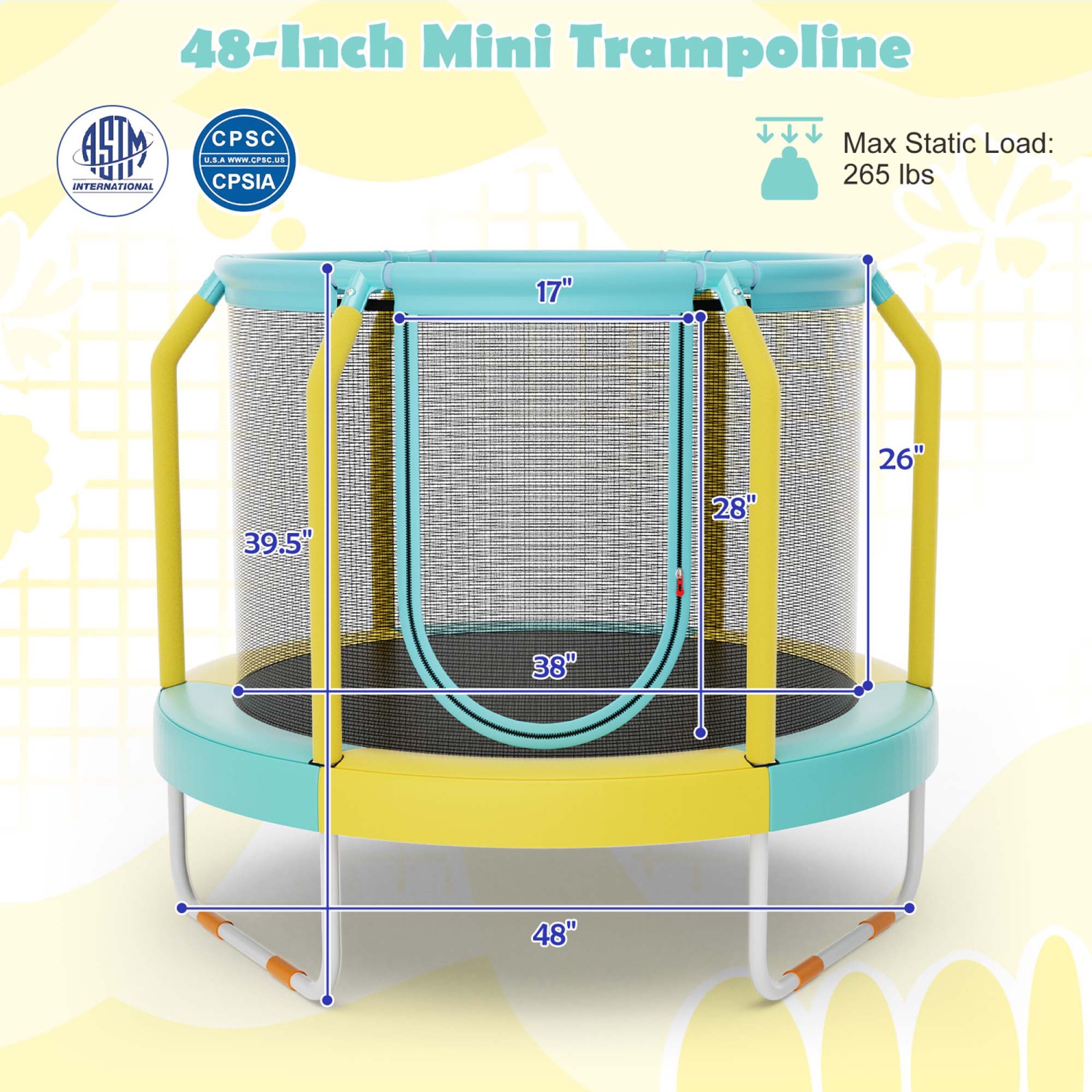 Mini trampoline de 48 po avec cadre en métal robuste à pattes en U de Costway