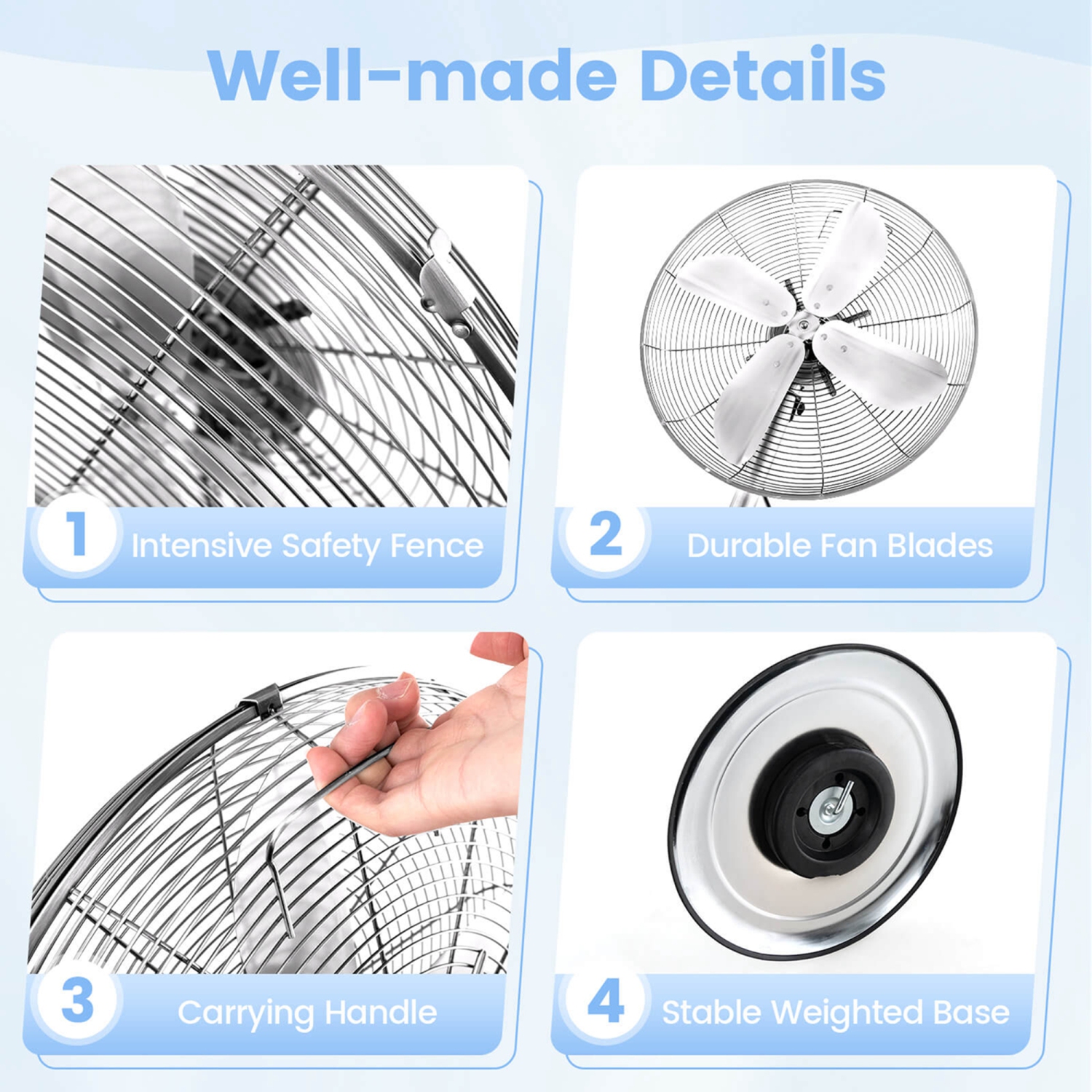 Costway 16" Standing Pedestal Fan with 3 Speed Settings Carrying Handle Aluminum Blades