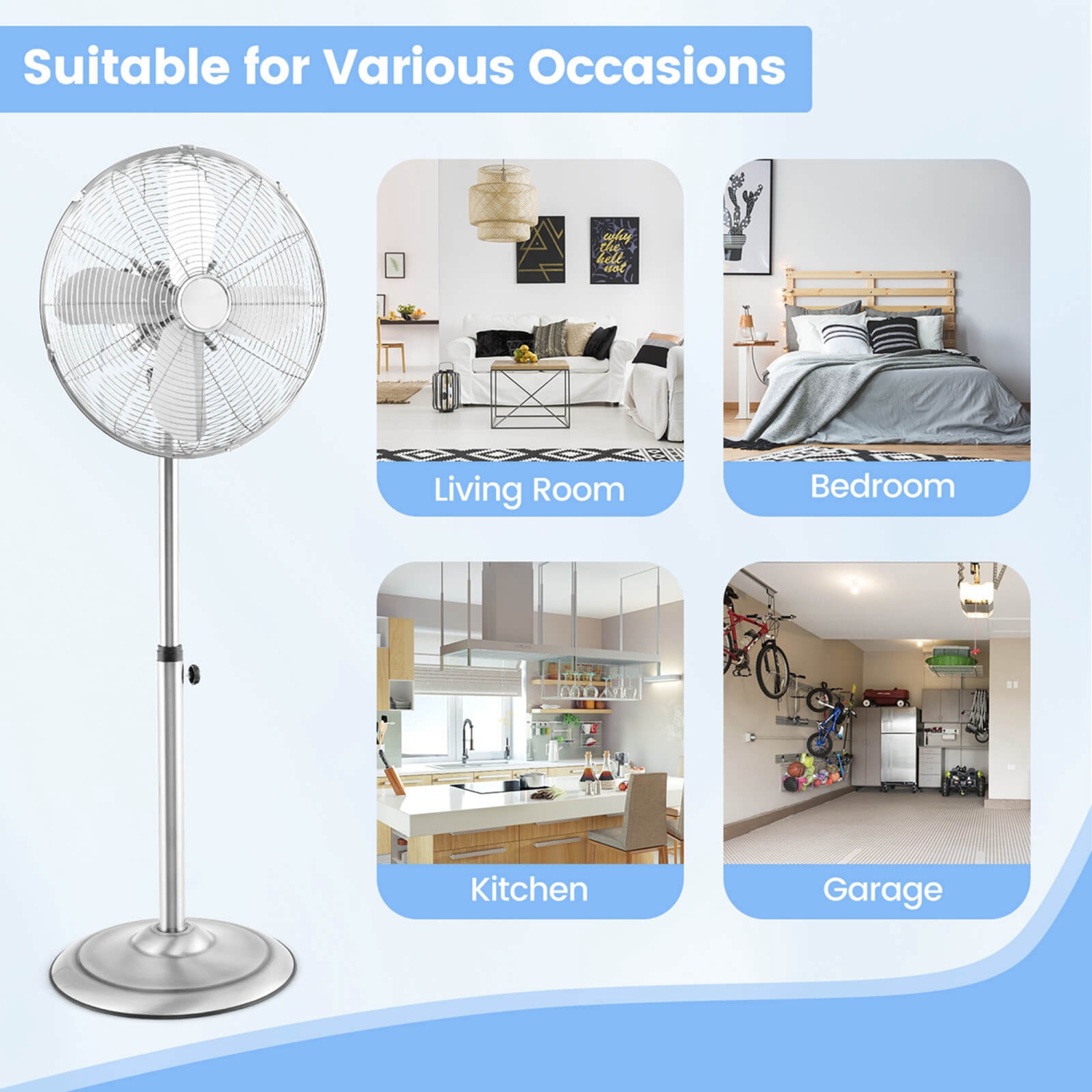 Costway 16" Standing Pedestal Fan with 3 Speed Settings Carrying Handle Aluminum Blades