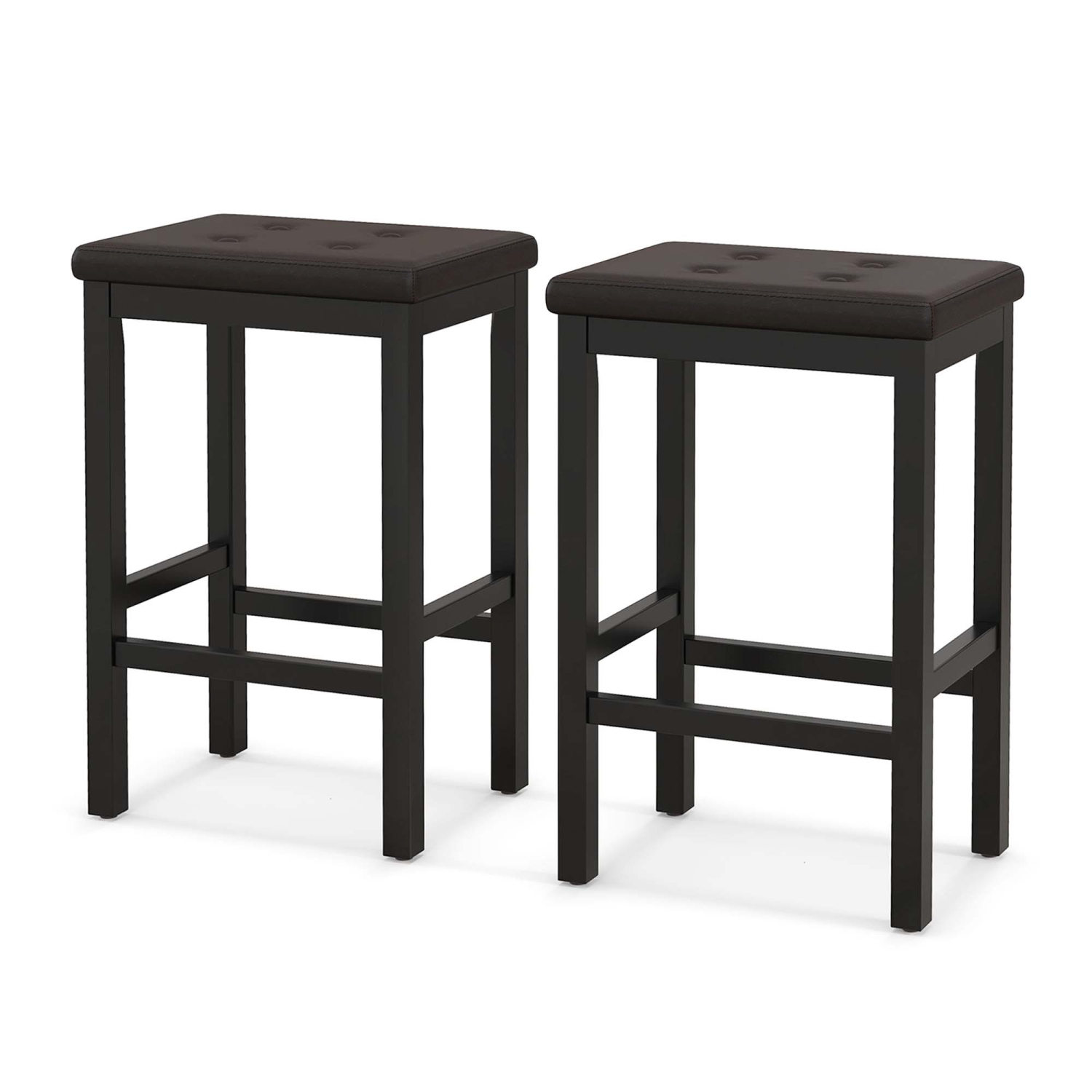 Costway Set of 2 Rubber Wood Bar Stools 24" Counter Height Stool with Padded Seat, Footrest