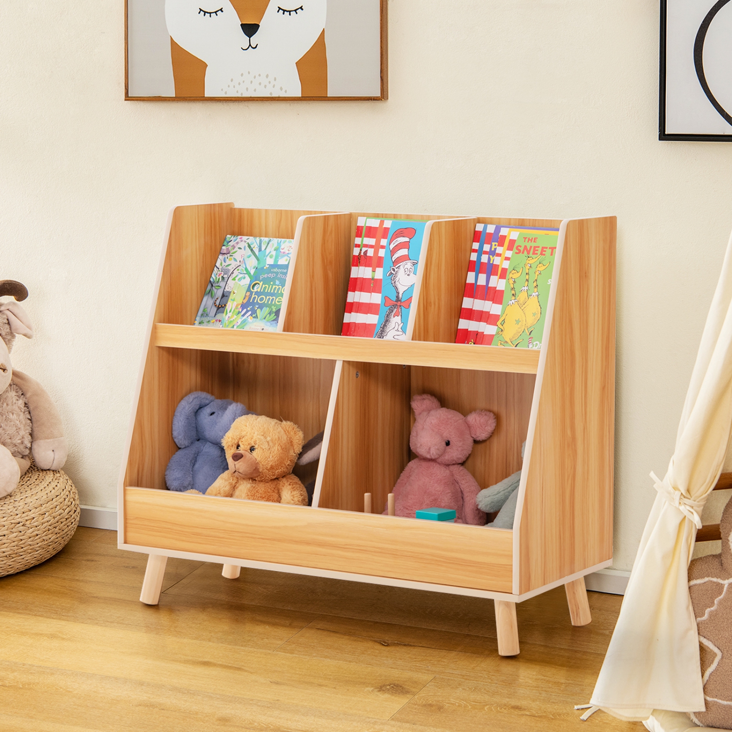 Bibliothèque de rangement en bois à 5 cubes avec pattes en bois pour enfants de Costway