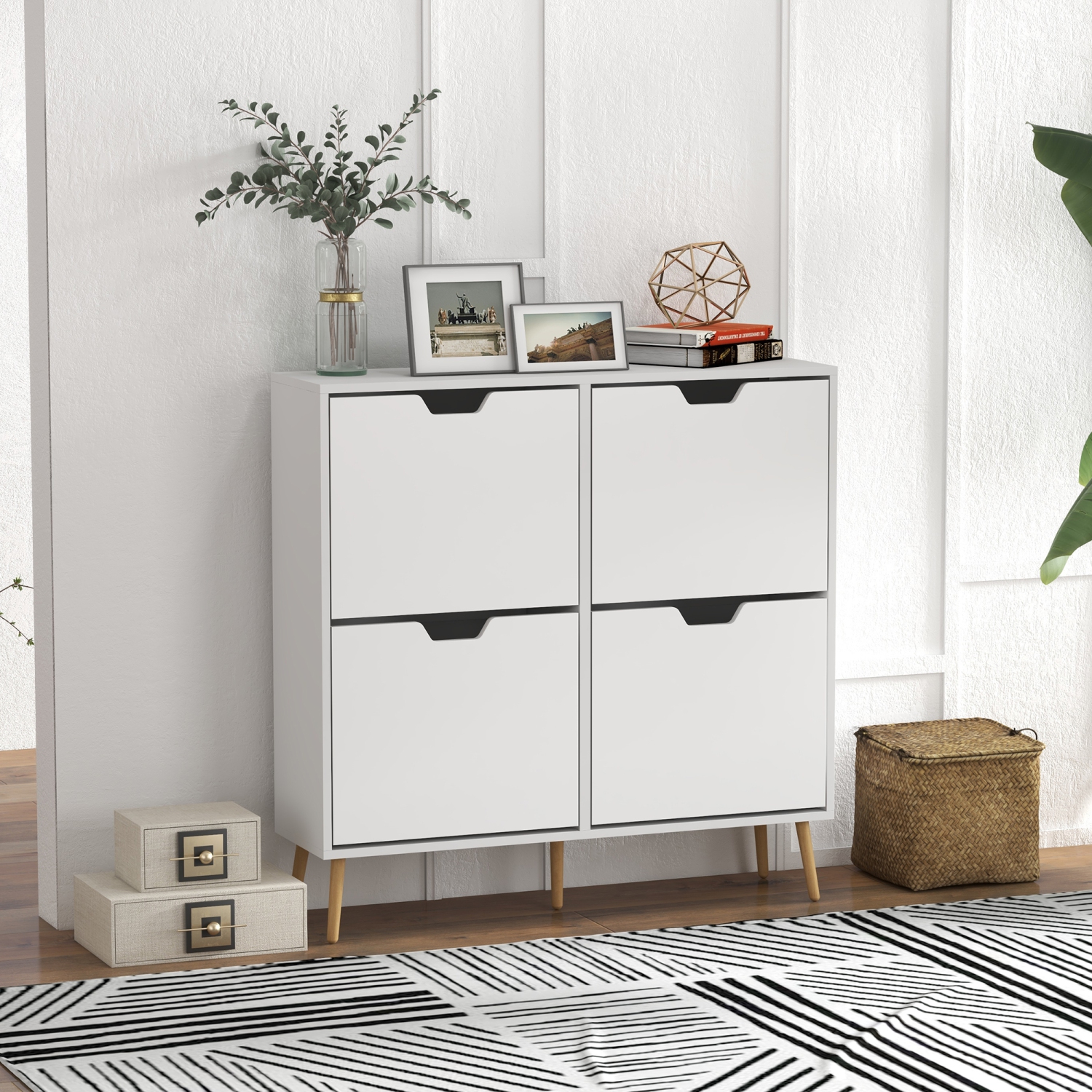 HOMCOM Shoe Cabinet with 4 Flip Drawers and Adjustable Shelf, Shoe Storage Cabinet for Entryway, Hallway, Holds 8-16 Pairs of Shoes, White