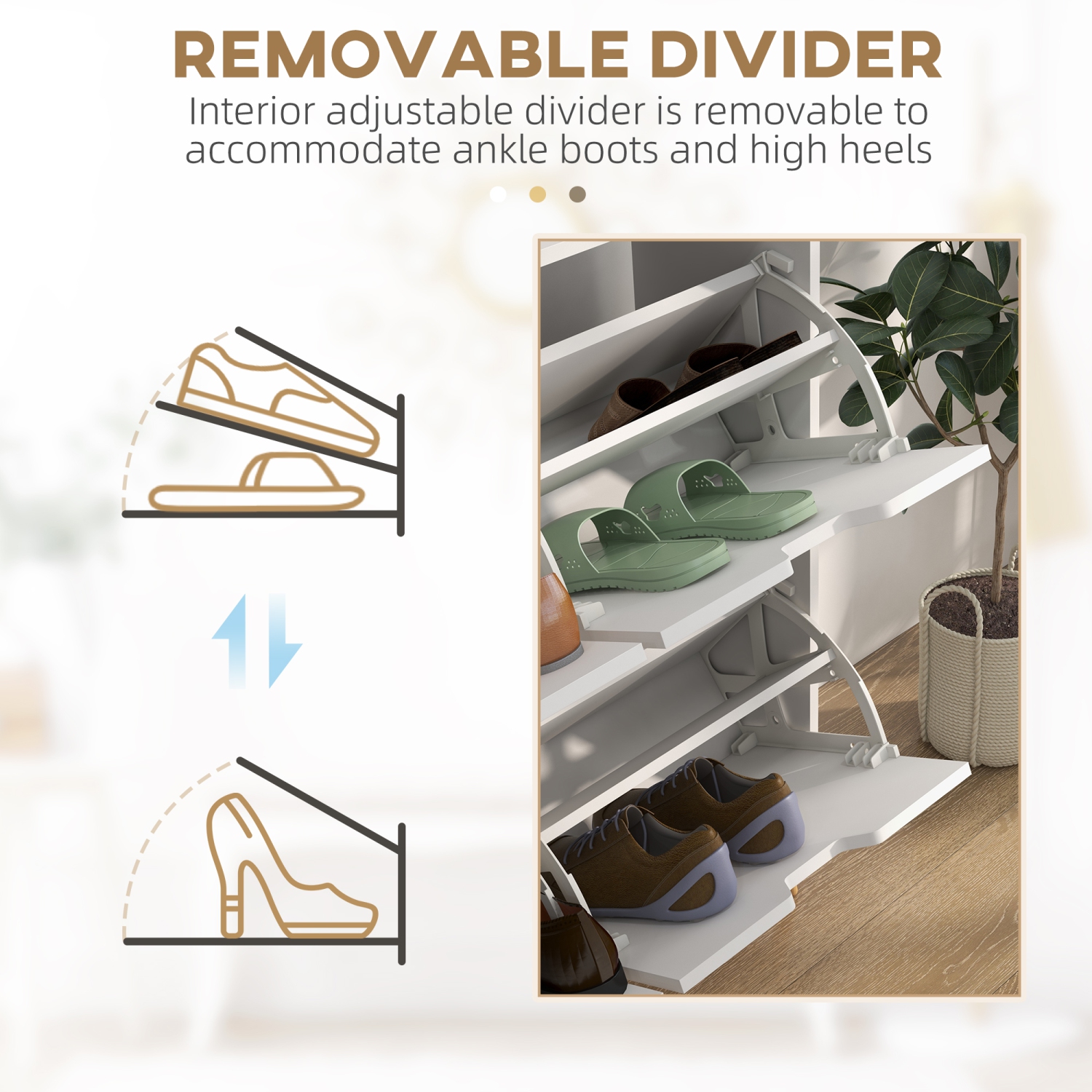 HOMCOM Shoe Cabinet with 4 Flip Drawers and Adjustable Shelf, Shoe Storage Cabinet for Entryway, Hallway, Holds 8-16 Pairs of Shoes, White