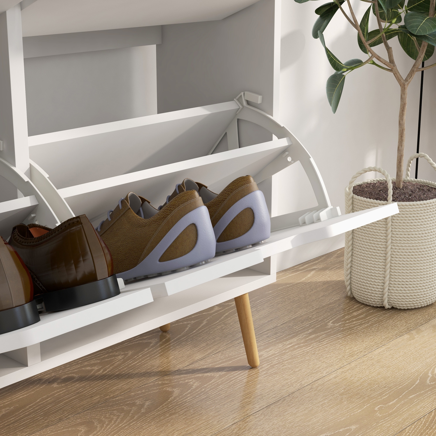 HOMCOM Shoe Cabinet with 4 Flip Drawers and Adjustable Shelf, Shoe Storage Cabinet for Entryway, Hallway, Holds 8-16 Pairs of Shoes, White