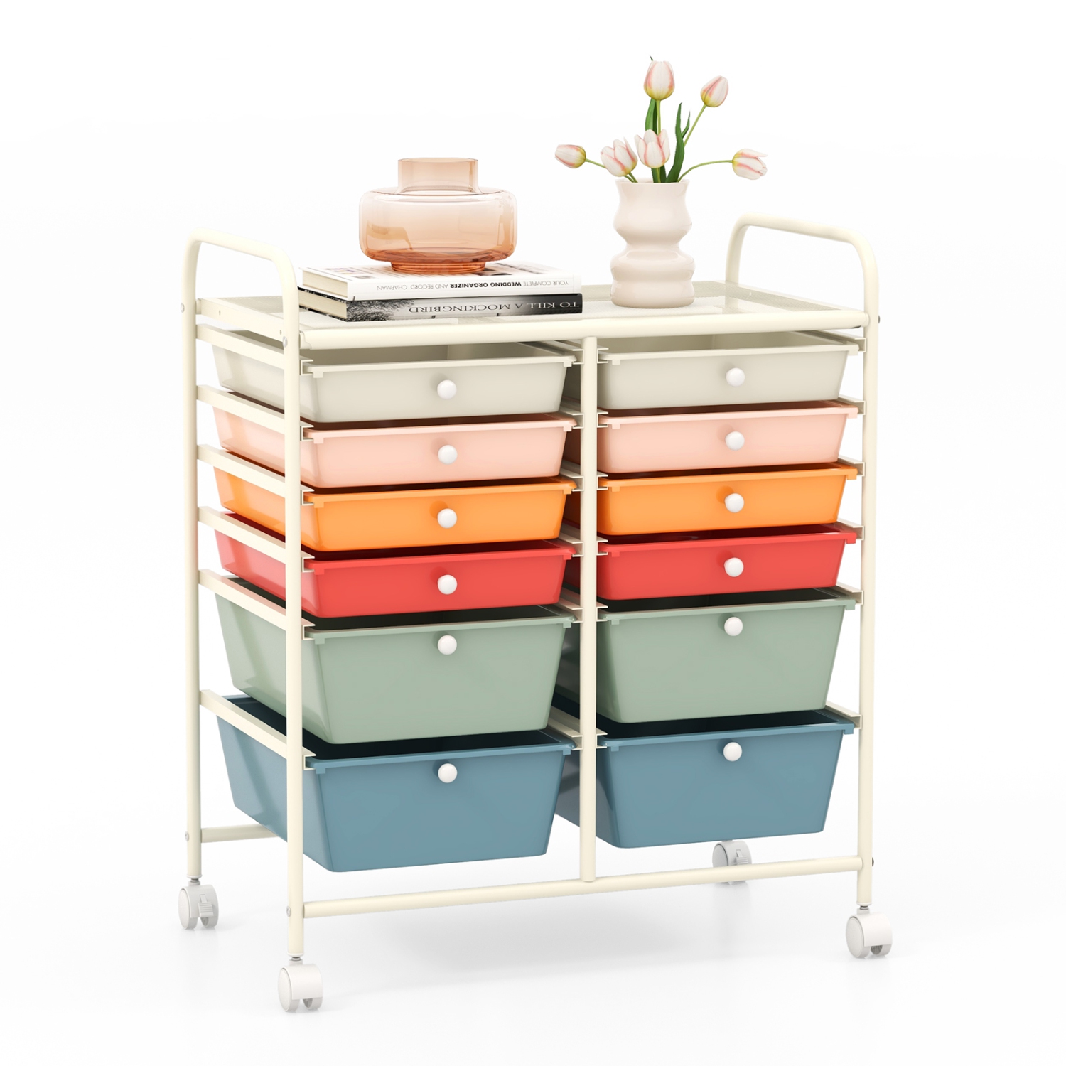 Costway 12 Drawers Rolling Cart Storage Mutlicolor Scrapbook Paper Studio Organizer Bins