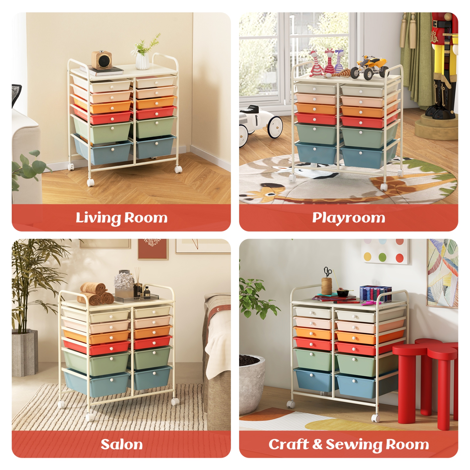 Costway 12 Drawers Rolling Cart Storage Mutlicolor Scrapbook Paper Studio Organizer Bins