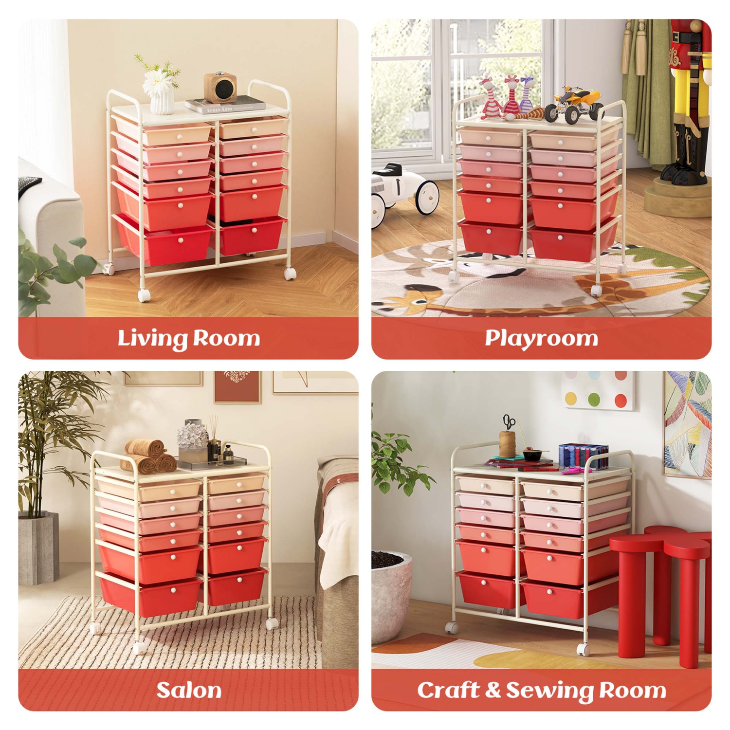 Costway 12 Drawers Rolling Cart Storage Mutlicolor Scrapbook Paper Studio Organizer Bins