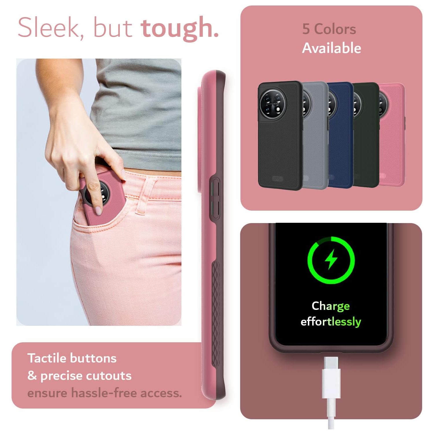 TUDIA MergeGrip OnePlus 11 Case 5G Dual Layer - Smokey Pink