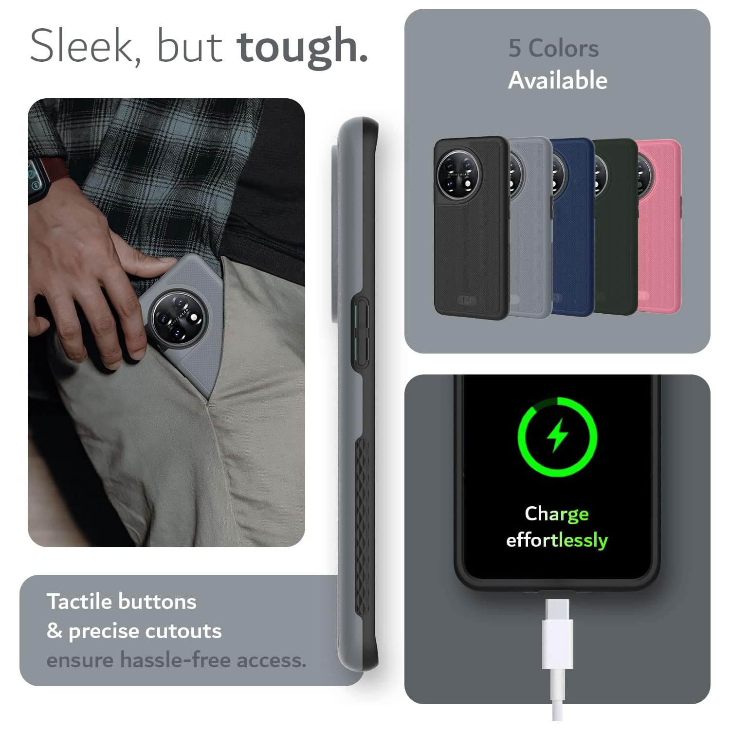 TUDIA MergeGrip OnePlus 11 Case Military Grade - Gray