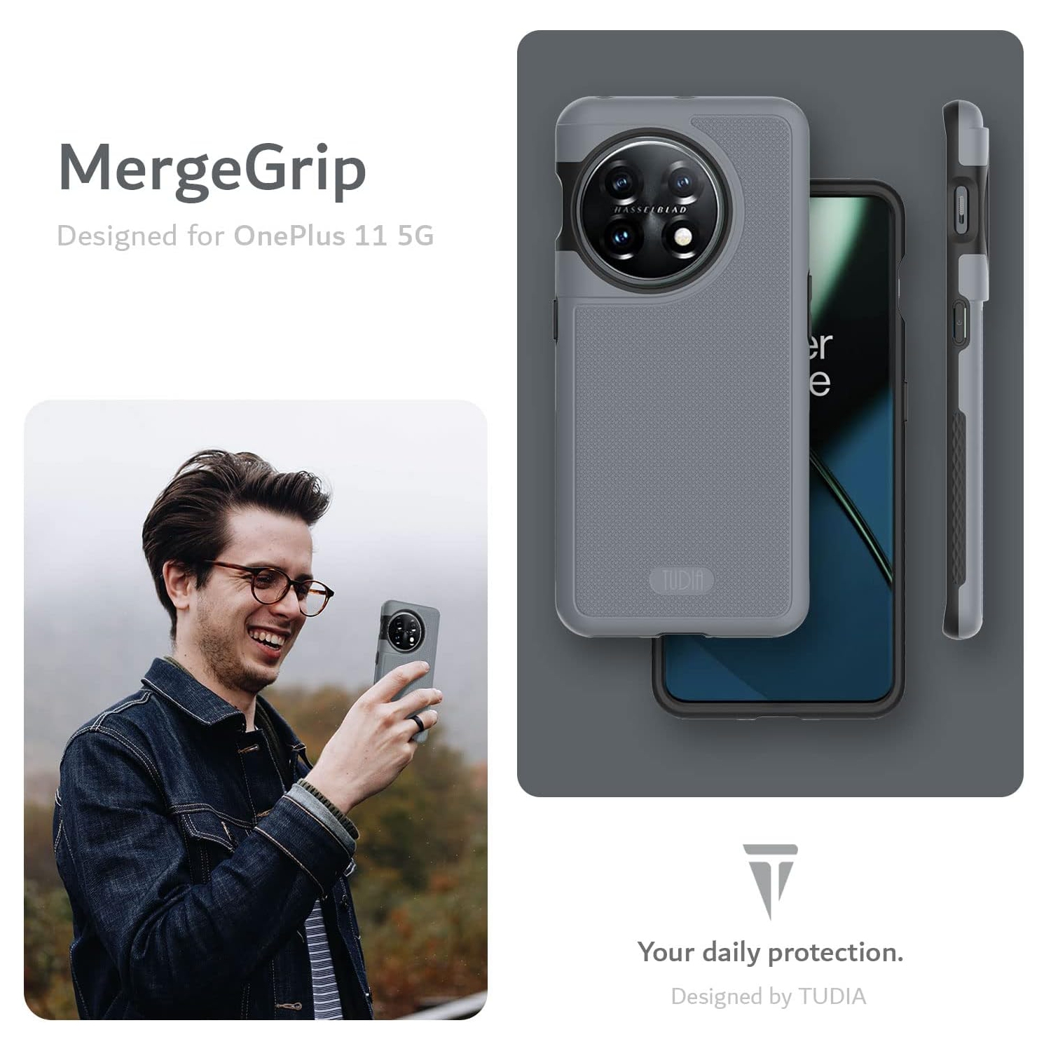 TUDIA MergeGrip OnePlus 11 Case Military Grade - Gray