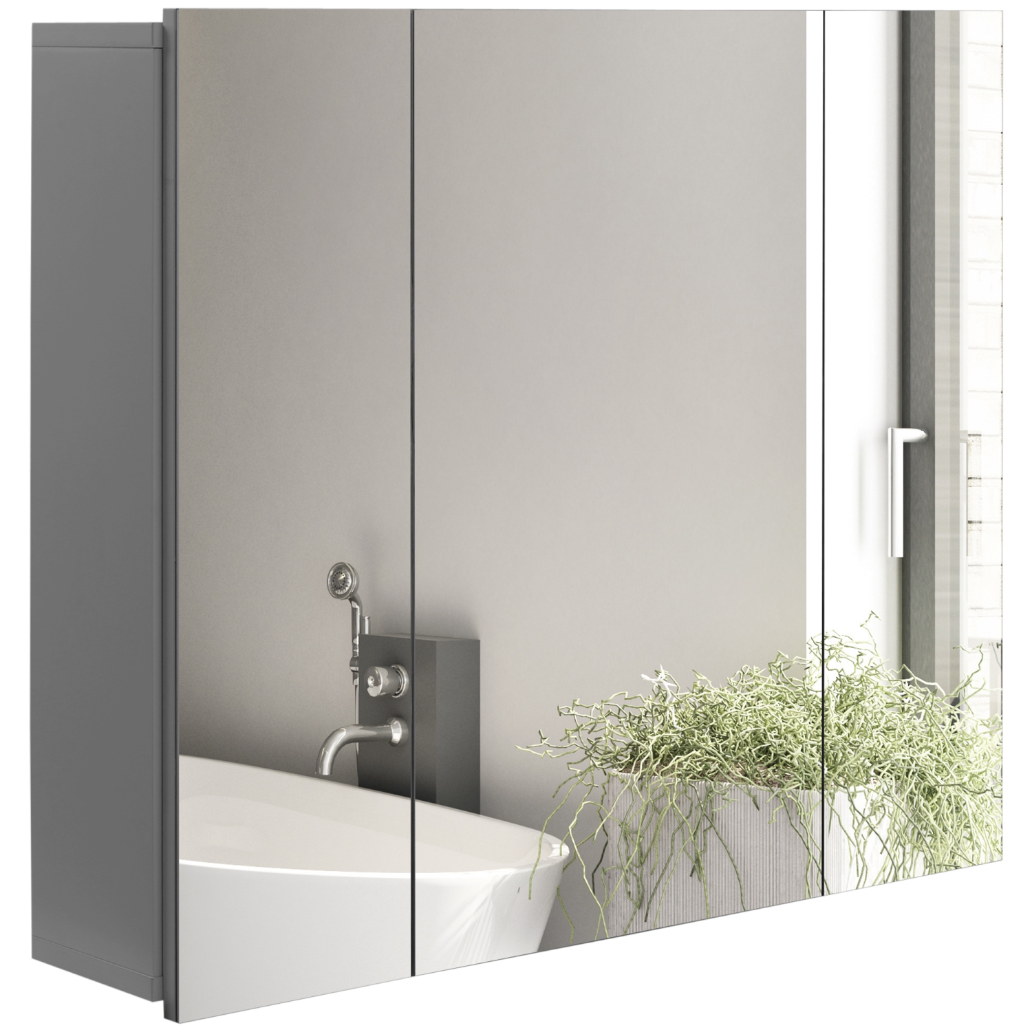 kleankin 28" x 24" Medicine Cabinet, Wall Mounted Bathroom Mirror Cabinet with Mirrored Doors, Adjustable Shelves, Grey