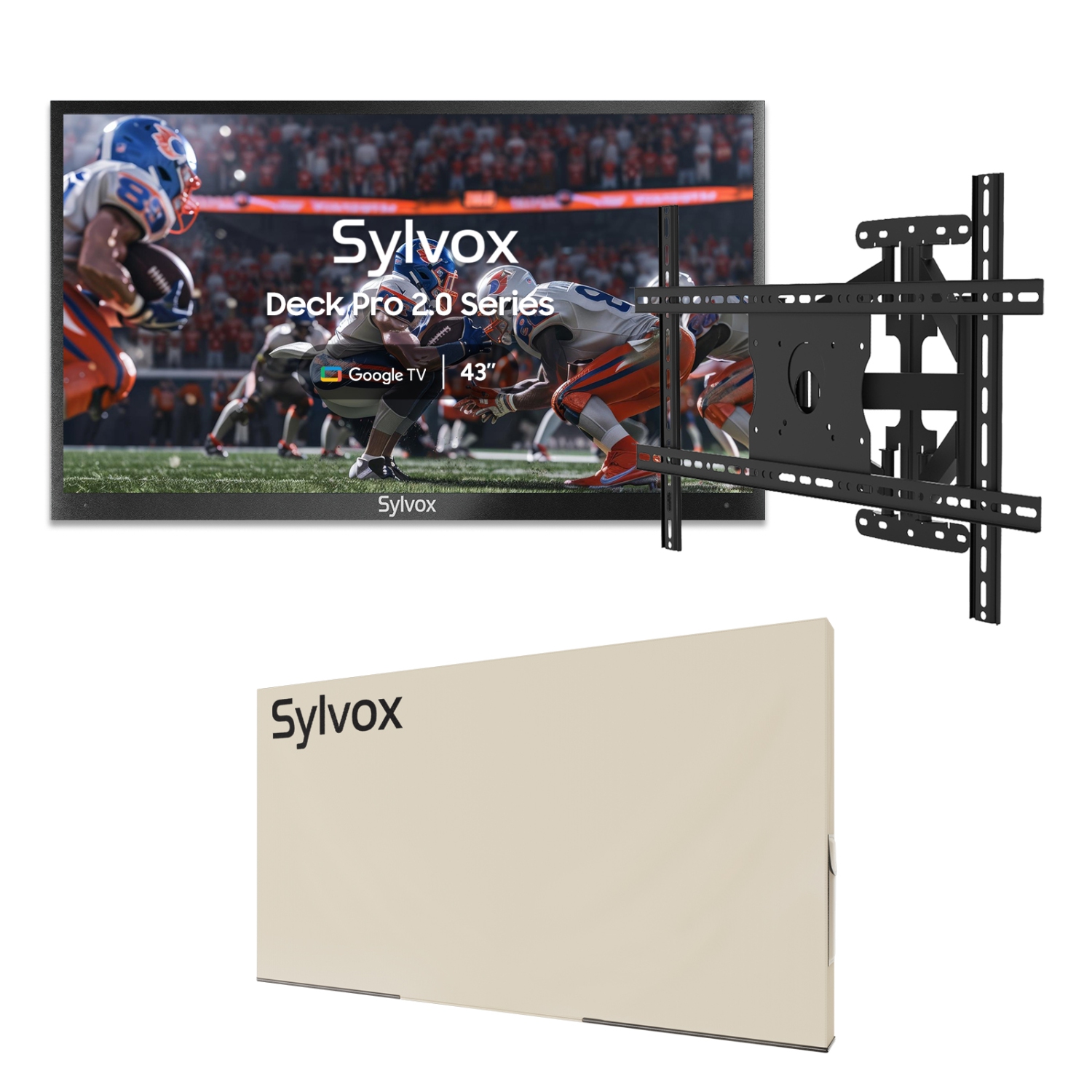 SYLVOX 43" Outdoor Smart TV + TV Mount + Cover, 4K 1000nits Google Outside Television Built-in Google Assistant, Chormecast, IP55 Waterproof TV for Partial Sun (Deck Pro 2.0)