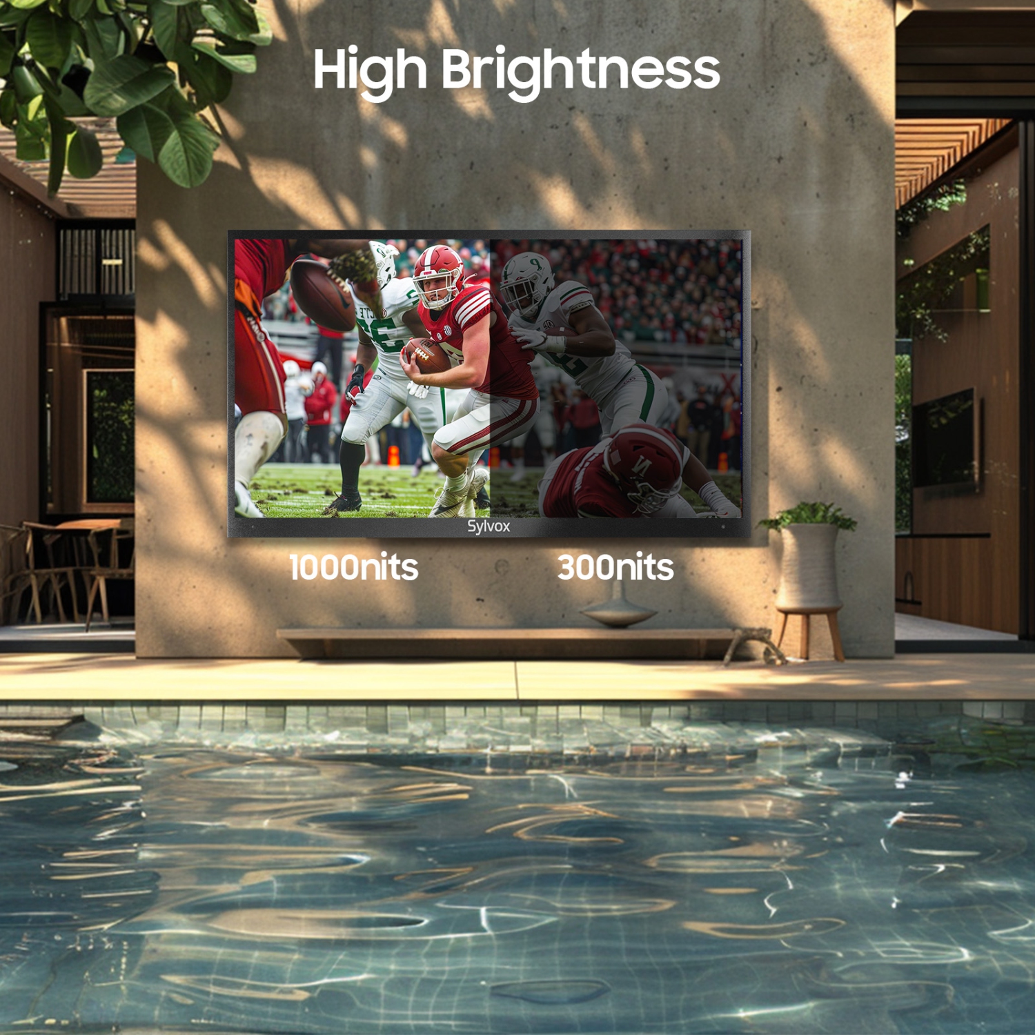 SYLVOX 43" Outdoor Smart TV + Mount, 4K 1000nits Google Outside Television Built-in Google Assistant, Chormecast, IP55 Waterproof TV for Partial Sun