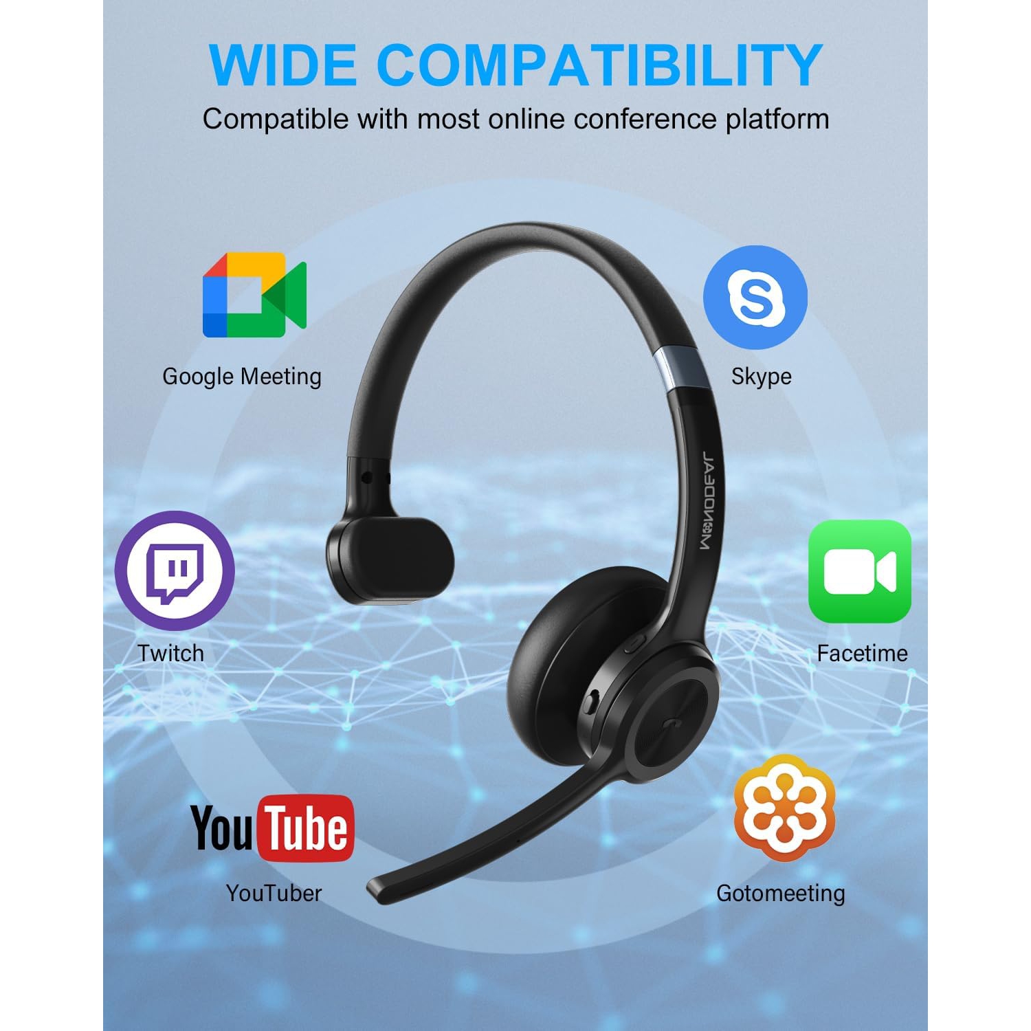 MONODEAL Trucker BT Headset, Wireless Headset with Microphone ENC Noise Cancelling & Mute Button, 40 Hrs Playtime, BT Headphones with Mic for Home