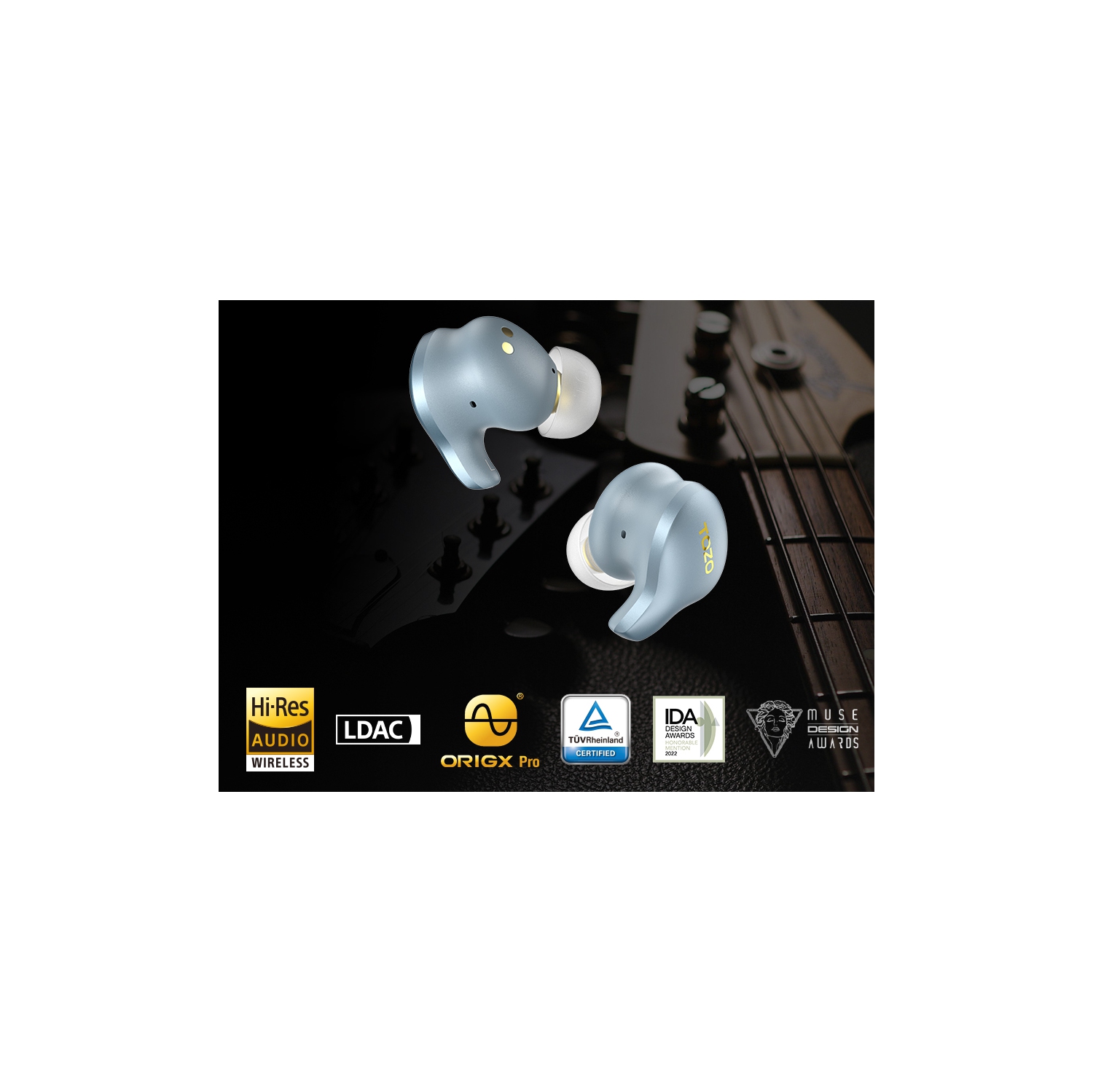 Écouteurs boutons sans fil Bluetooth LDAC et Hi-Res Audio Golden X1 de TOZO - Bleu