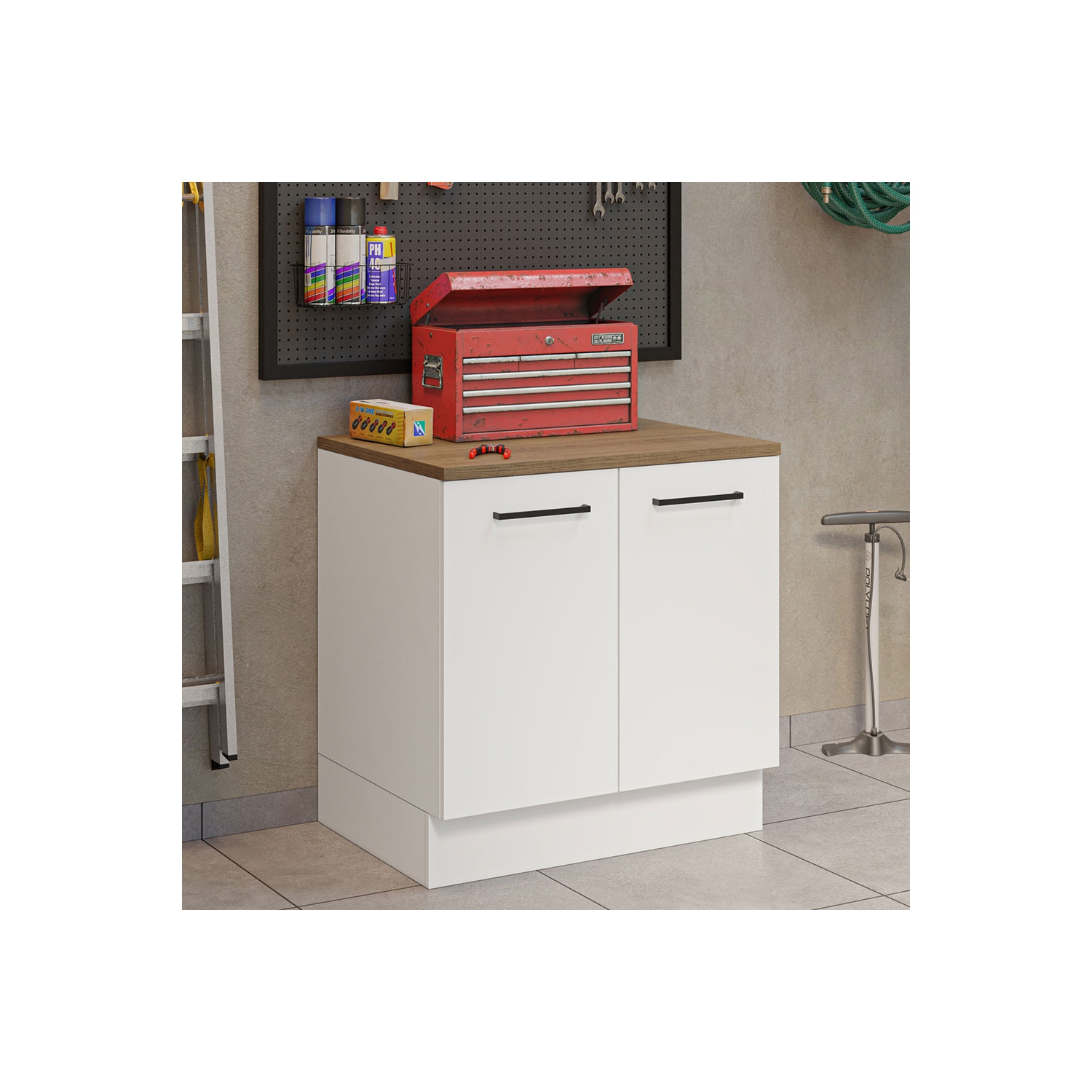 Madesa Compact Garage and Utility Room Base Storage Cabinet with 2 Doors and Shelf 33 Inch Organization Unit - White