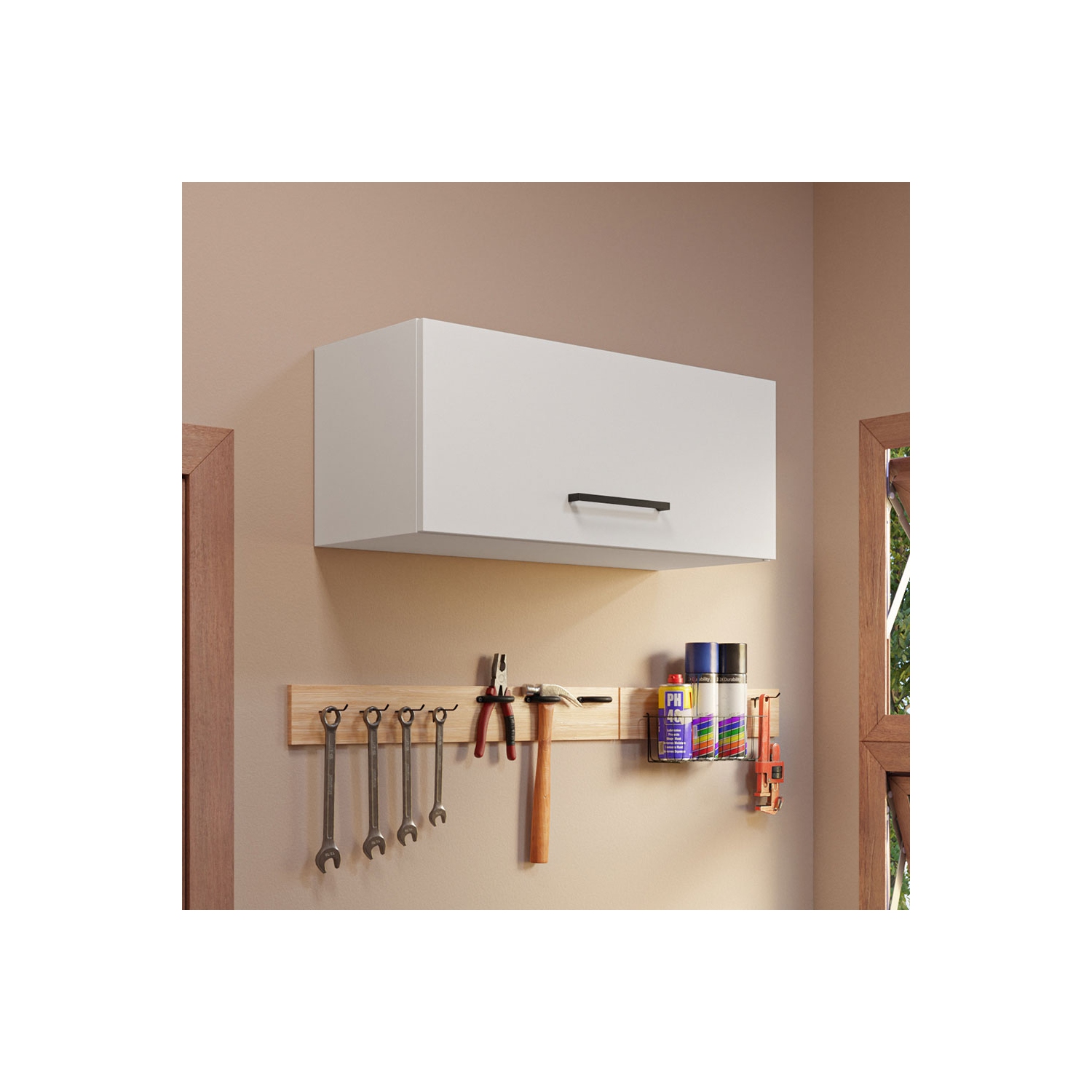 Armoire murale mince pour garage/salle utilitaire Madesa avec unité de rangement à porte horizontale de 31&nbsp;po - Blanc