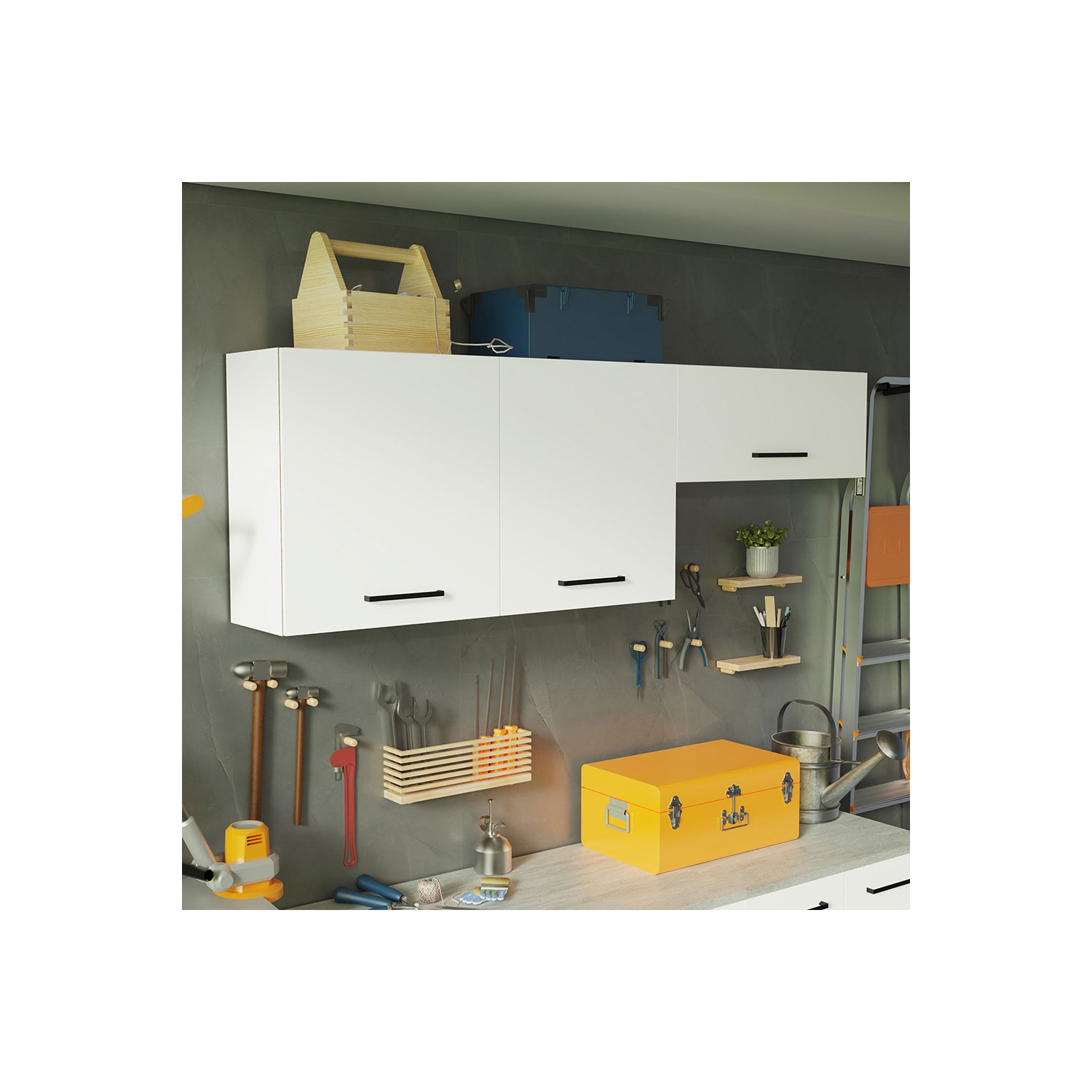 Ens. Rangement rangement. Garage/salle utilitaire 47&nbsp;po Madesa, armoire murale 3 portes, unité organisation poste garage - Blanc