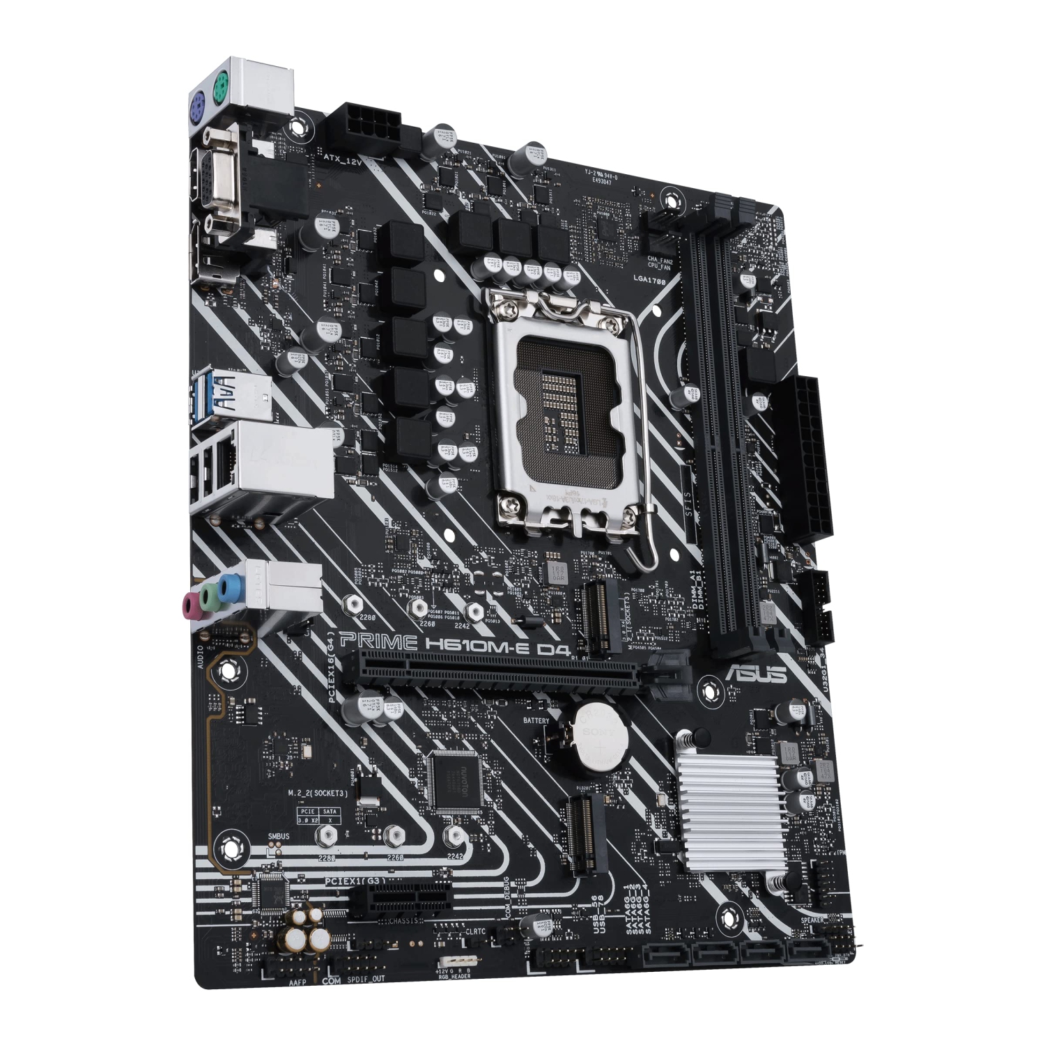 ASUS PRIME H610M-E D4-CSM Intel H610 mATX Motherboard – PCIe 4.0, Dual M.2, HDMI/DP/D-Sub, USB 3.2 Gen 1, 1Gb LAN