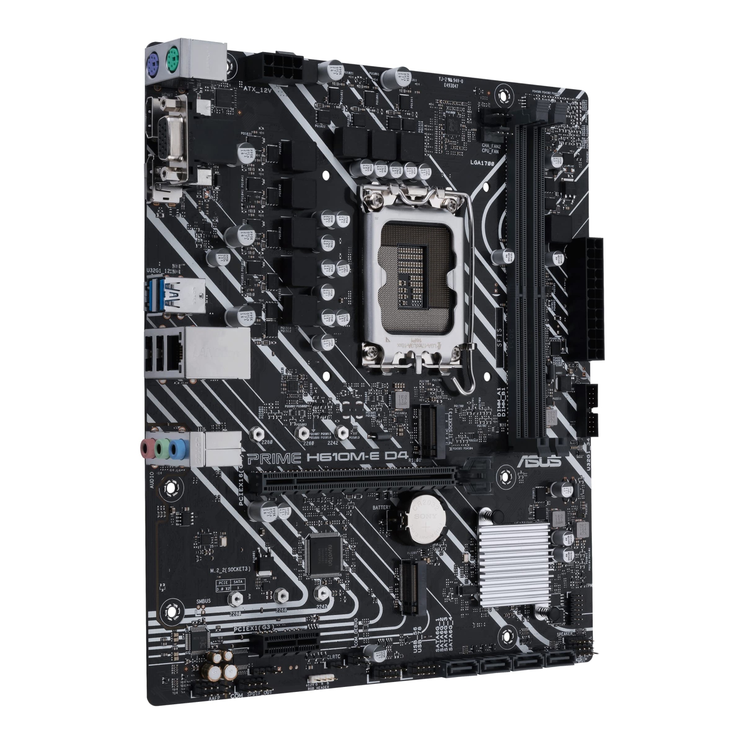 ASUS PRIME H610M-E D4-CSM Intel H610 mATX Motherboard – PCIe 4.0, Dual M.2, HDMI/DP/D-Sub, USB 3.2 Gen 1, 1Gb LAN