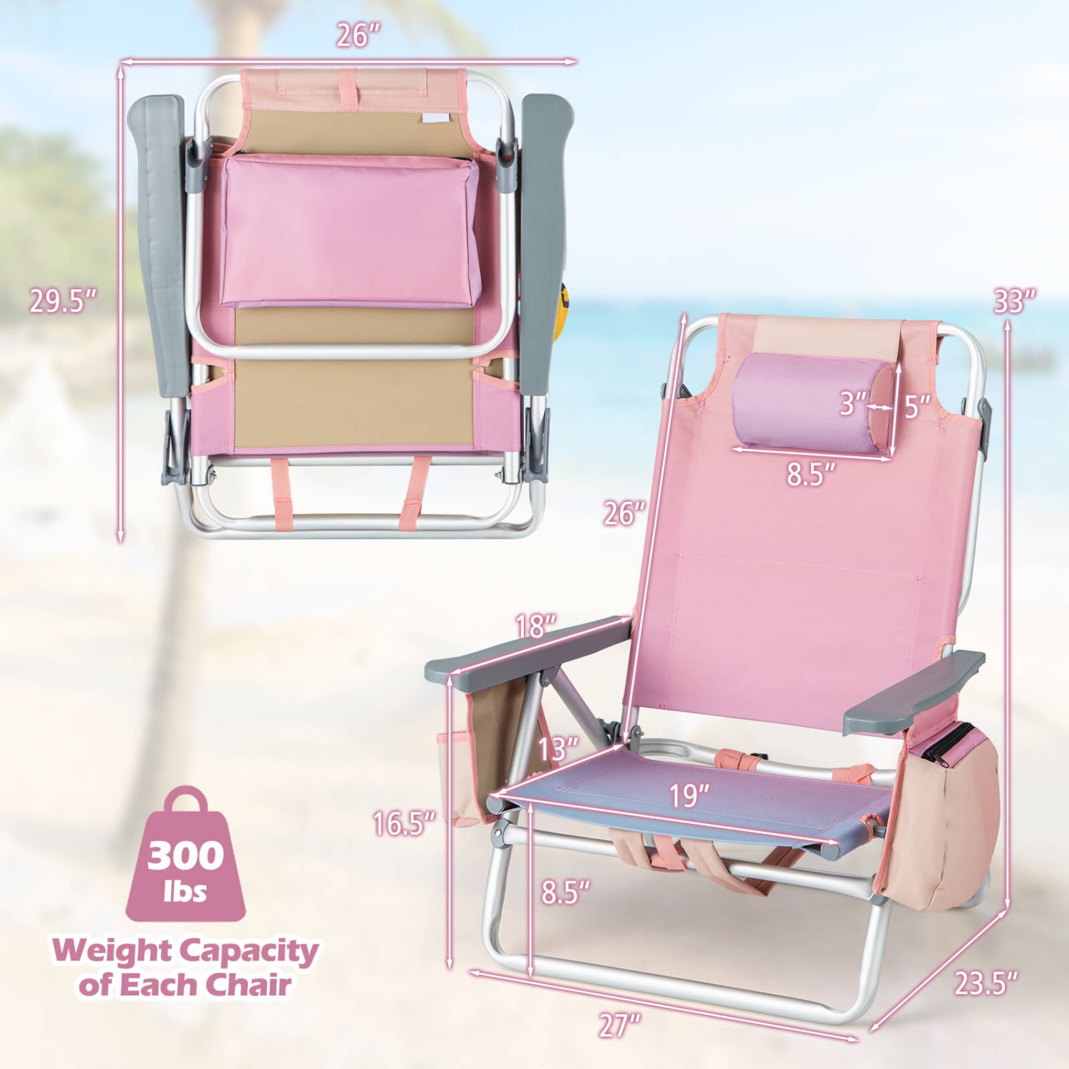 Chaise de plage pliante à dos de Costway 4PCS avec chaise de camping inclinable et sac de rangement