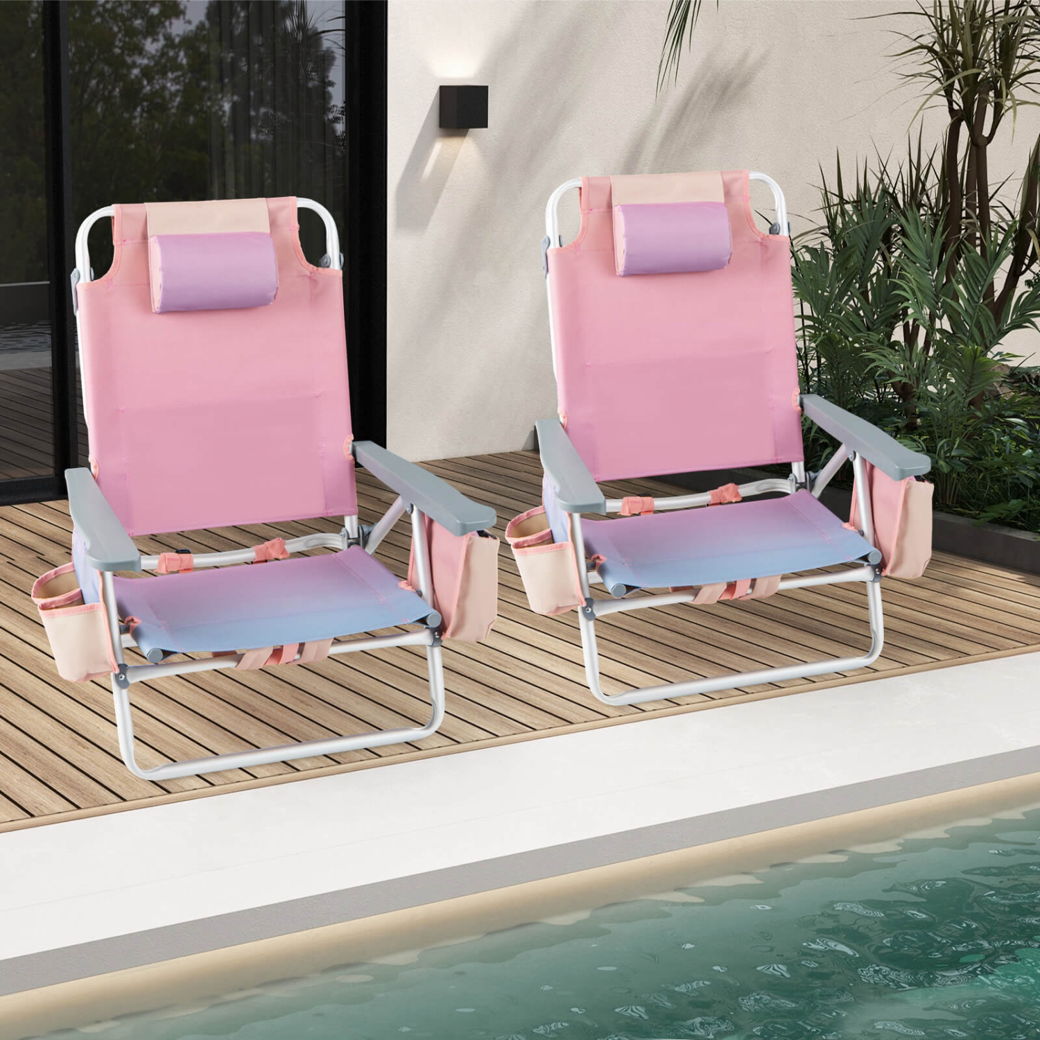 Chaise de plage pliante à dos de Costway 4PCS avec chaise de camping inclinable et sac de rangement