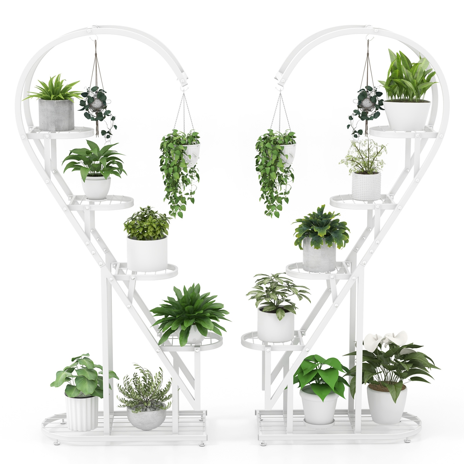 Costway 5 Tier Metal Plant Stand Heart-shaped Shelf with Hanging Hook for Multiple Plants