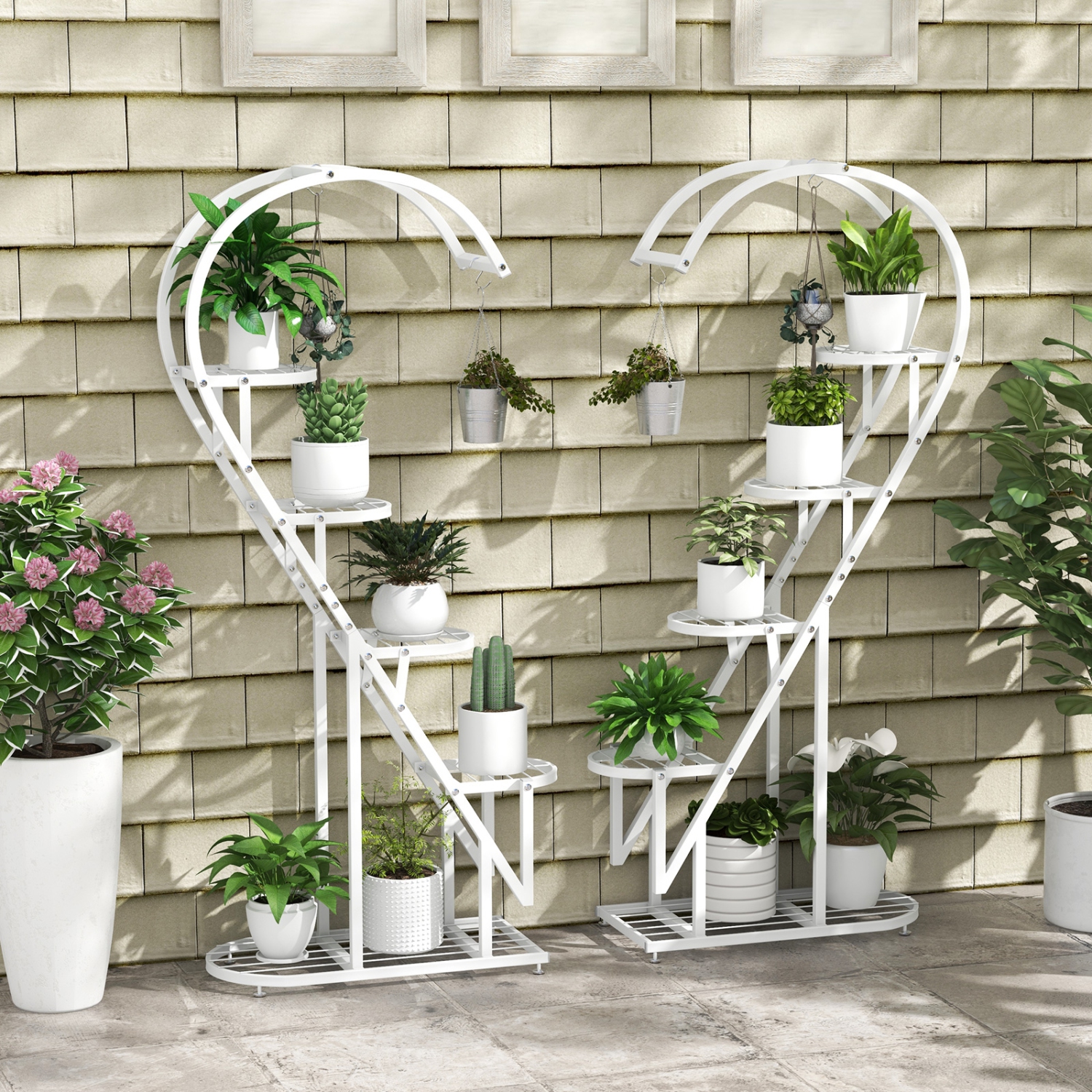Costway 5 Tier Metal Plant Stand Heart-shaped Shelf with Hanging Hook for Multiple Plants