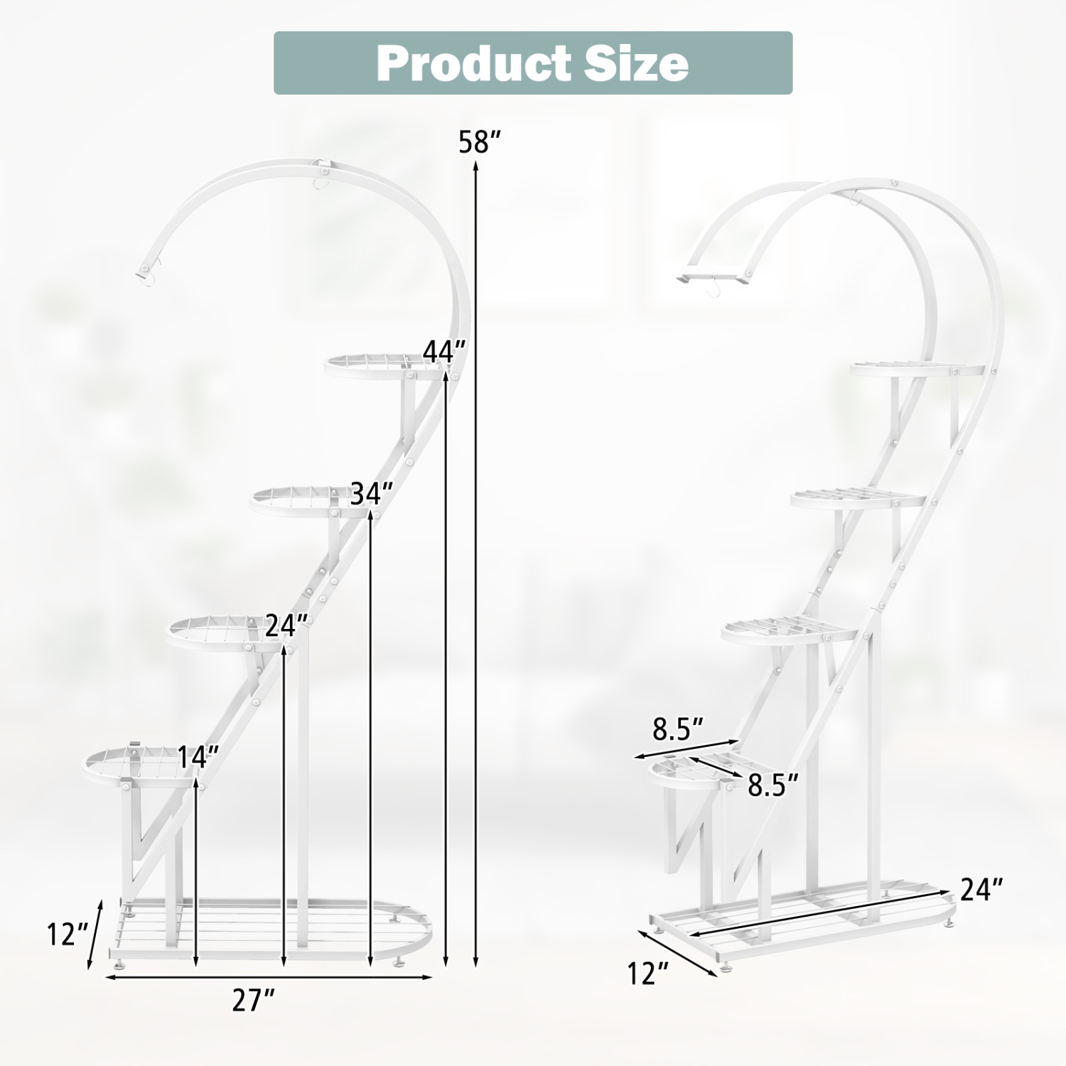 Costway 5 Tier Metal Plant Stand Heart-shaped Shelf with Hanging Hook for Multiple Plants