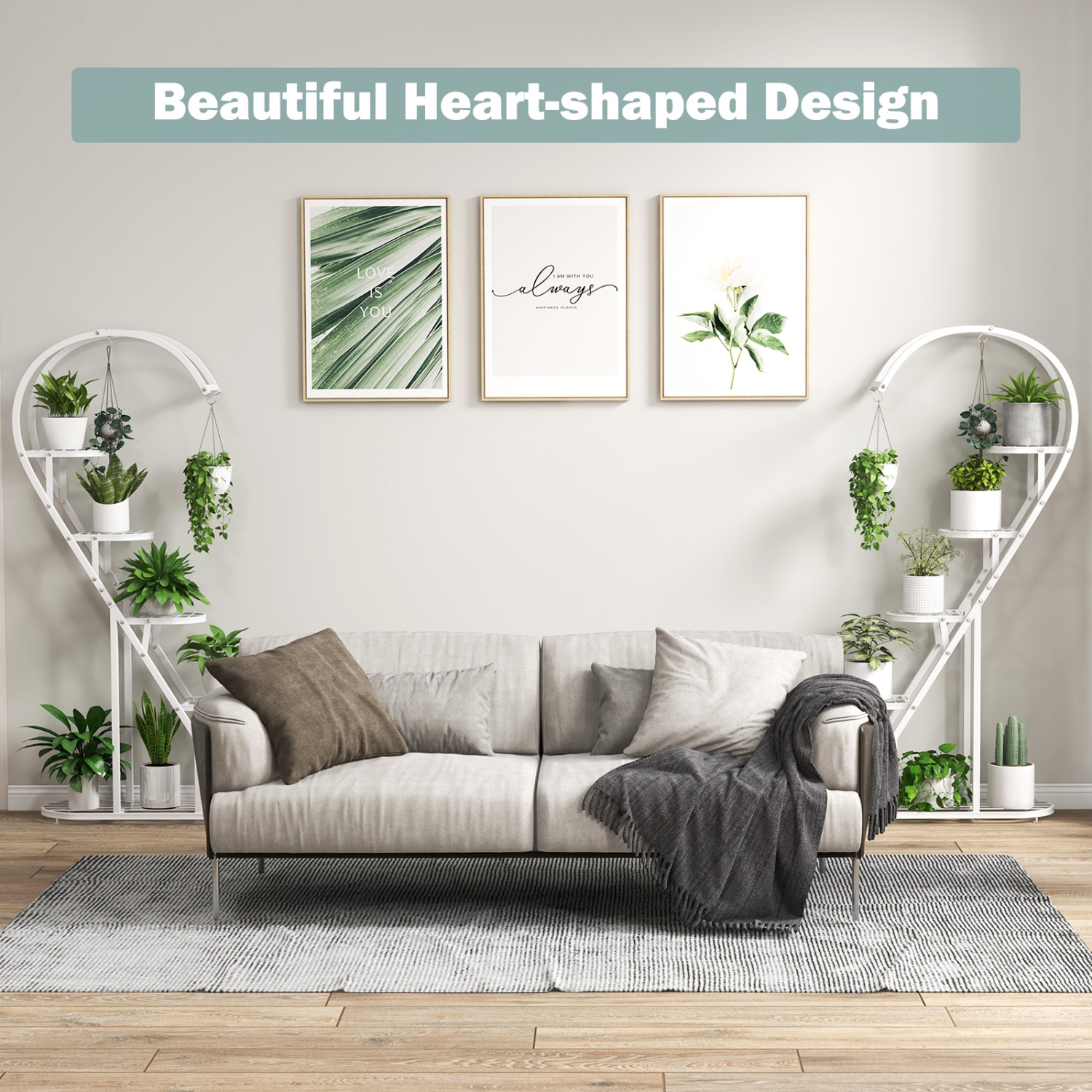 Costway 5 Tier Metal Plant Stand Heart-shaped Shelf with Hanging Hook for Multiple Plants