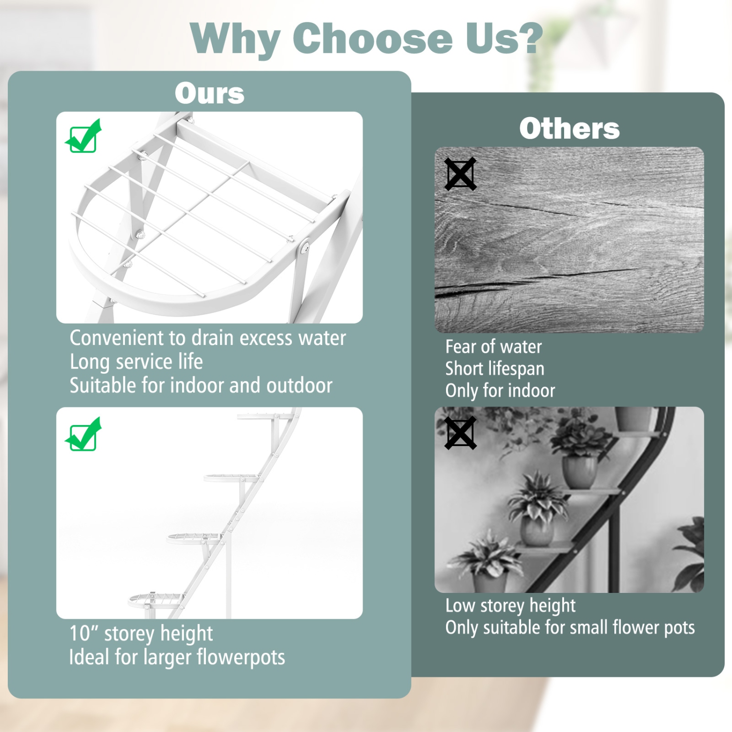 Costway 5 Tier Metal Plant Stand Heart-shaped Shelf with Hanging Hook for Multiple Plants