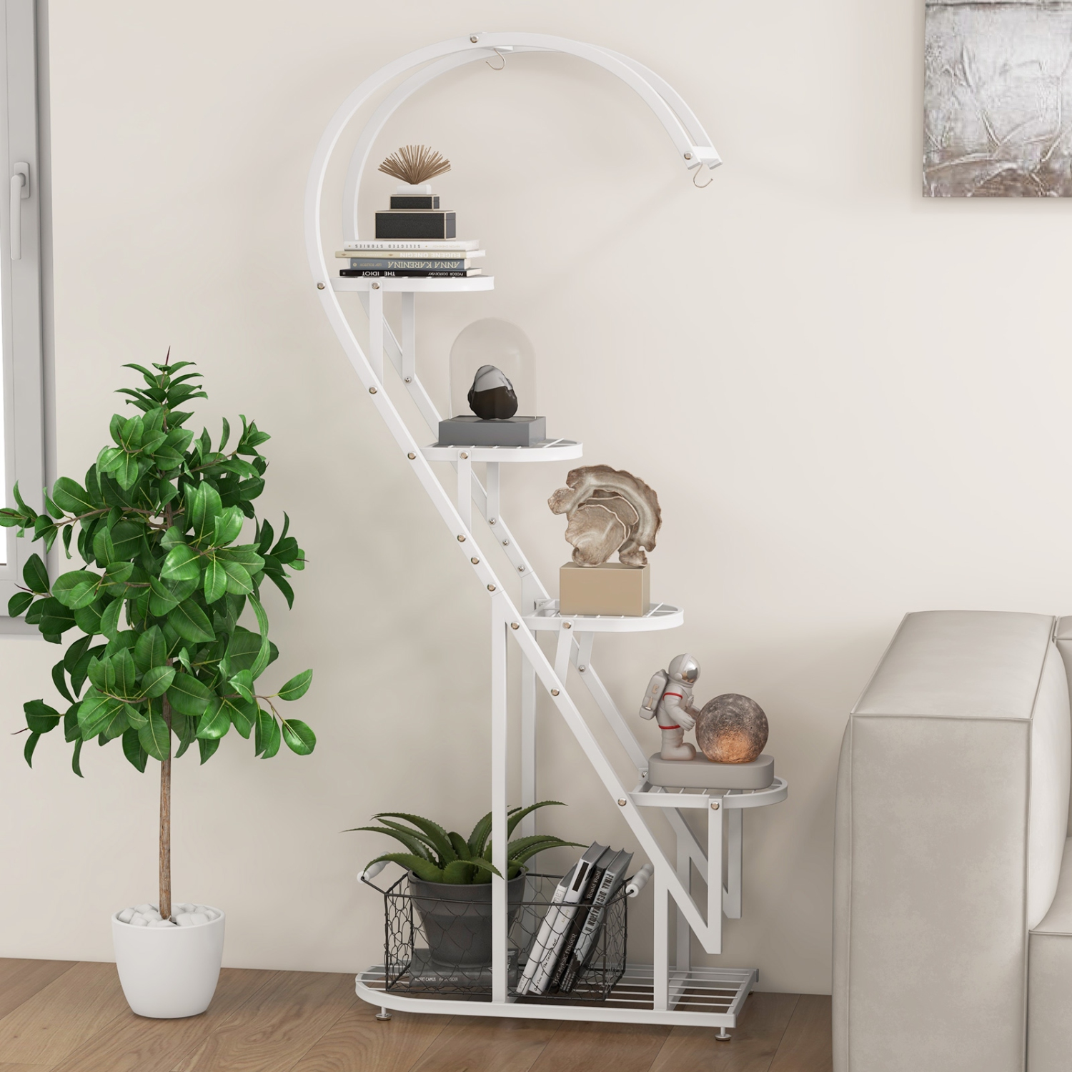Costway 5 Tier Metal Plant Stand Heart-shaped Shelf with Hanging Hook for Multiple Plants