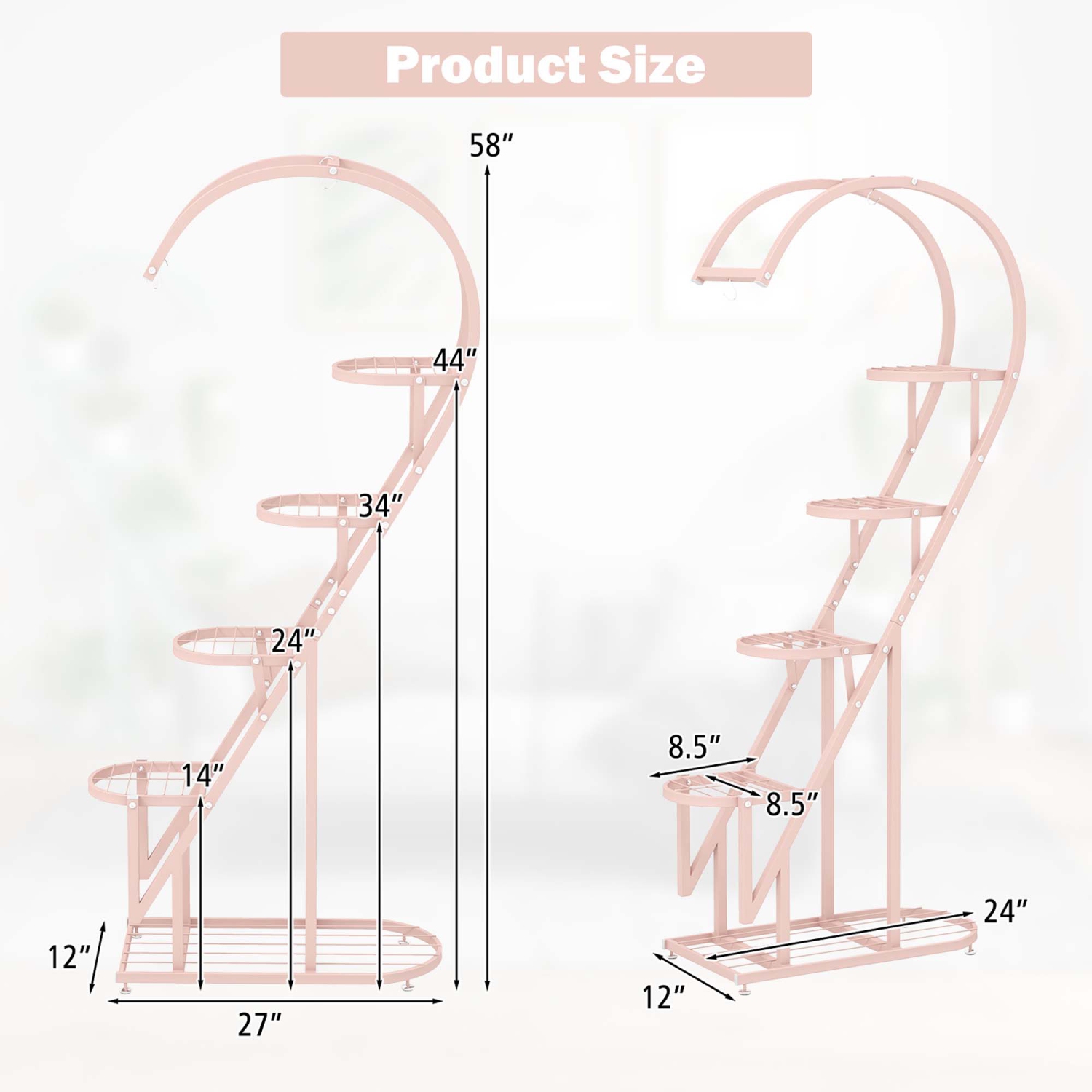 Costway 5 Tier Metal Plant Stand Heart-shaped Shelf with Hanging Hook for Multiple Plants