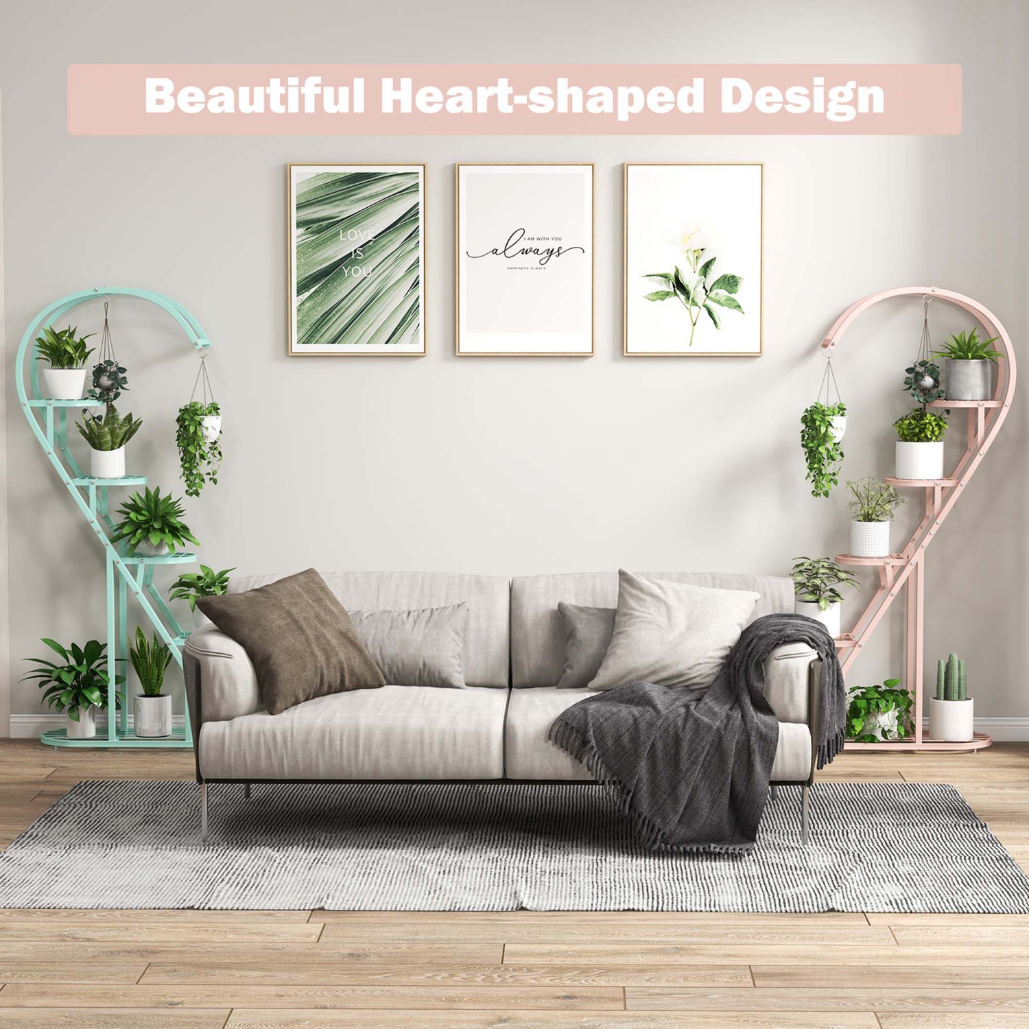 Costway 5 Tier Metal Plant Stand Heart-shaped Shelf with Hanging Hook for Multiple Plants