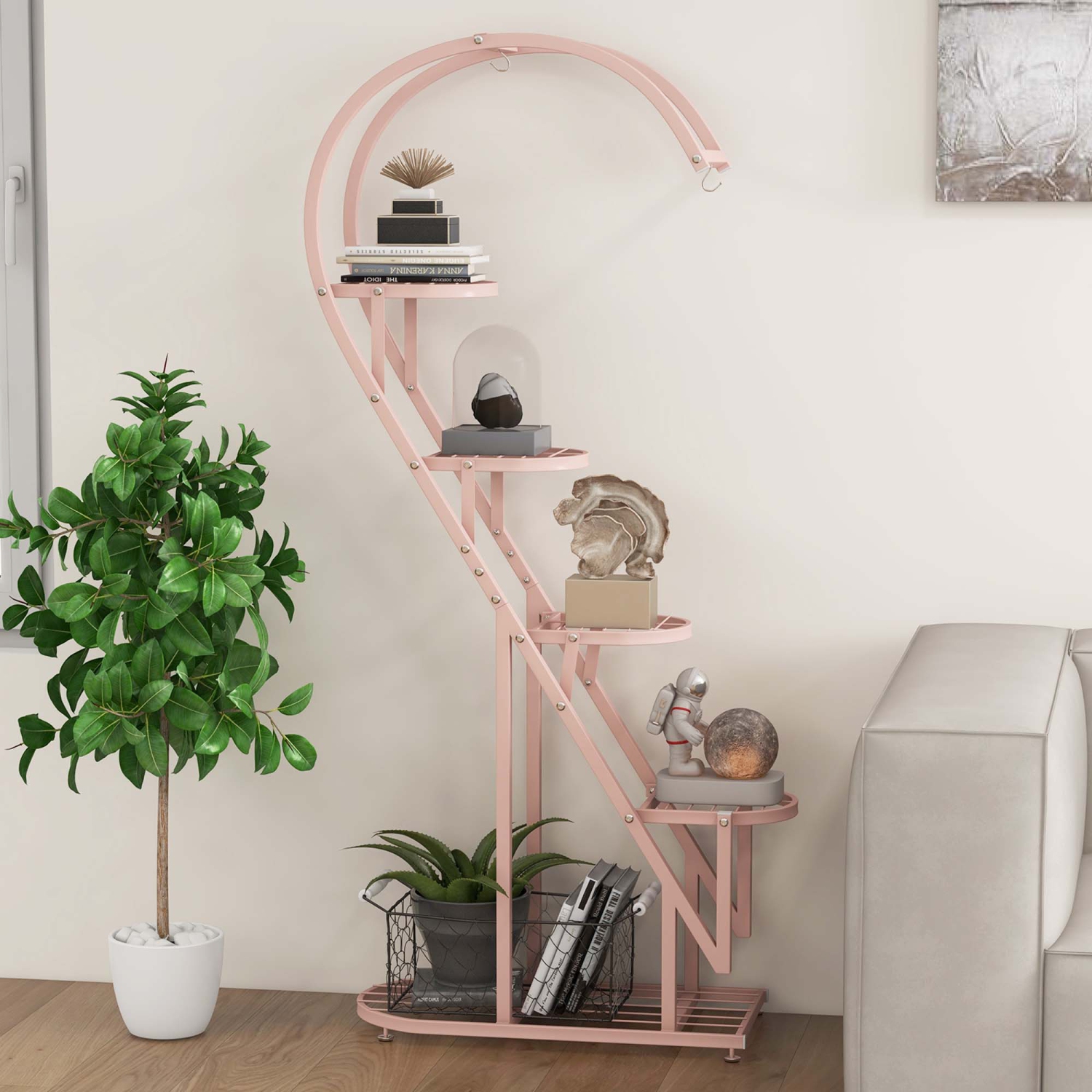 Costway 5 Tier Metal Plant Stand Heart-shaped Shelf with Hanging Hook for Multiple Plants